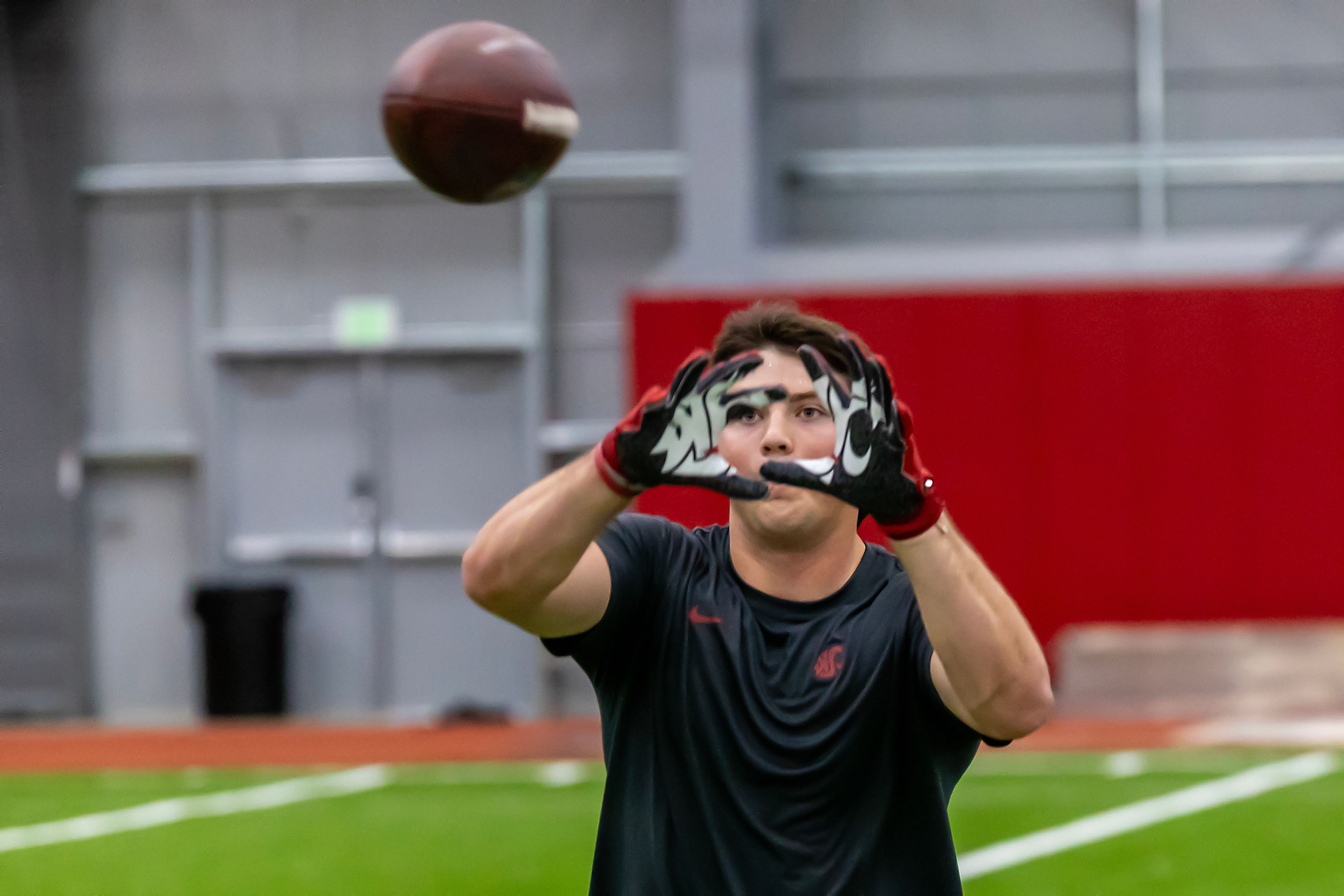 Washington State tight end Cooper Mathers prepares to make a catch during WSU's Pro Day on Friday in Pullman.