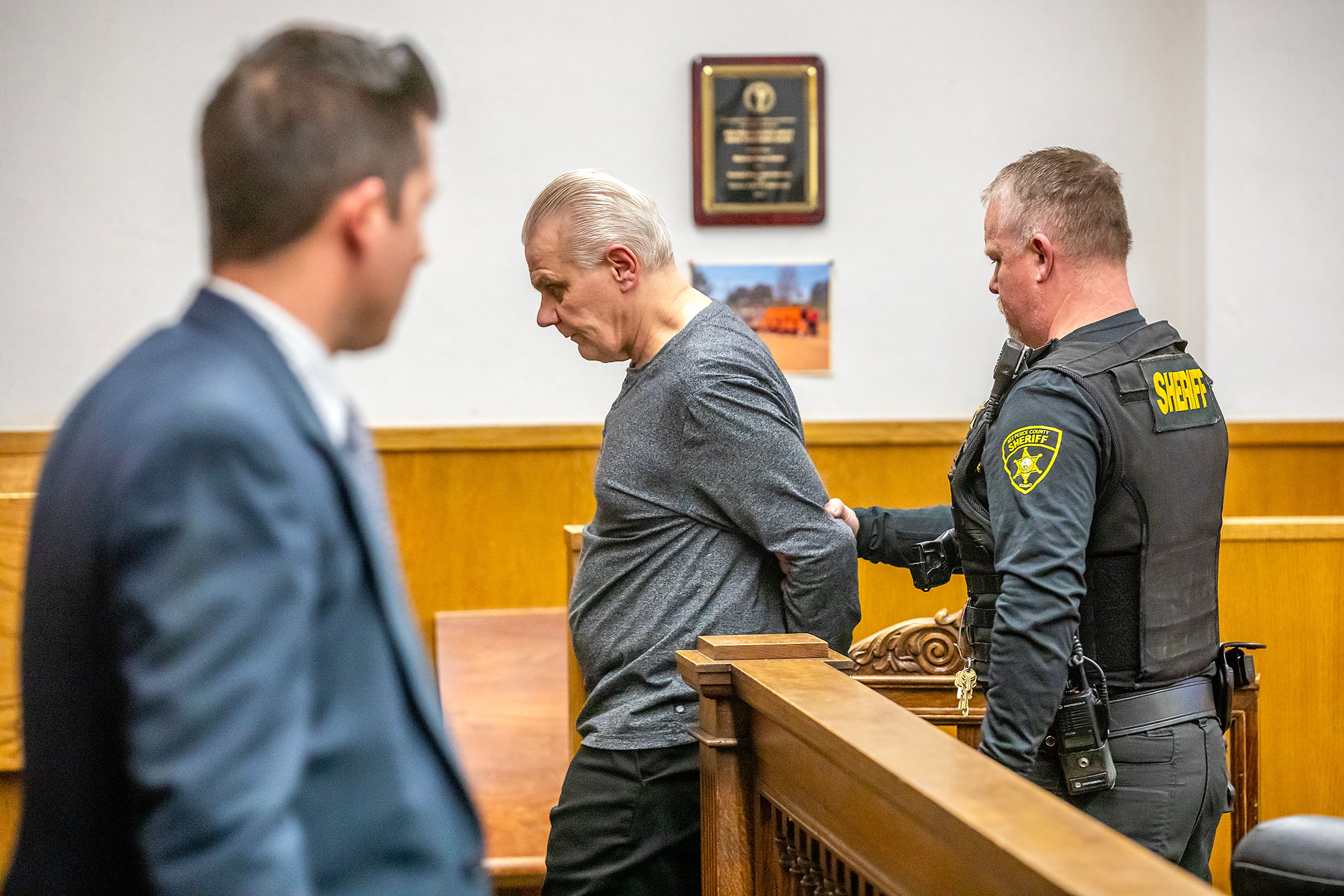 Robert LaPlante leaves the courtroom after being found guilty in his first-degree attempted murder trial Thursday at the Nez Perce County Courthouse in Lewiston.