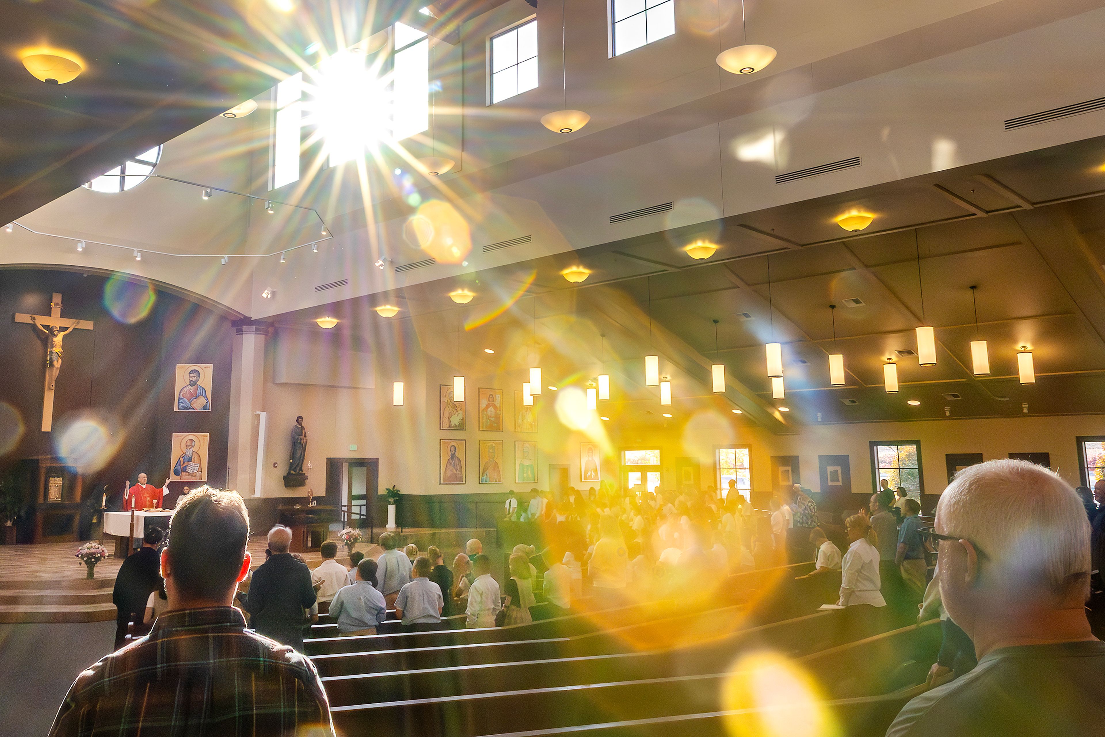 The Rev. Mike St. Marie celebrates Mass on Wednesday morning at All Saints Catholic Church in the Lewiston Orchards. The church will mark its 10th anniversary with a Mass at 5:30 p.m. Friday.