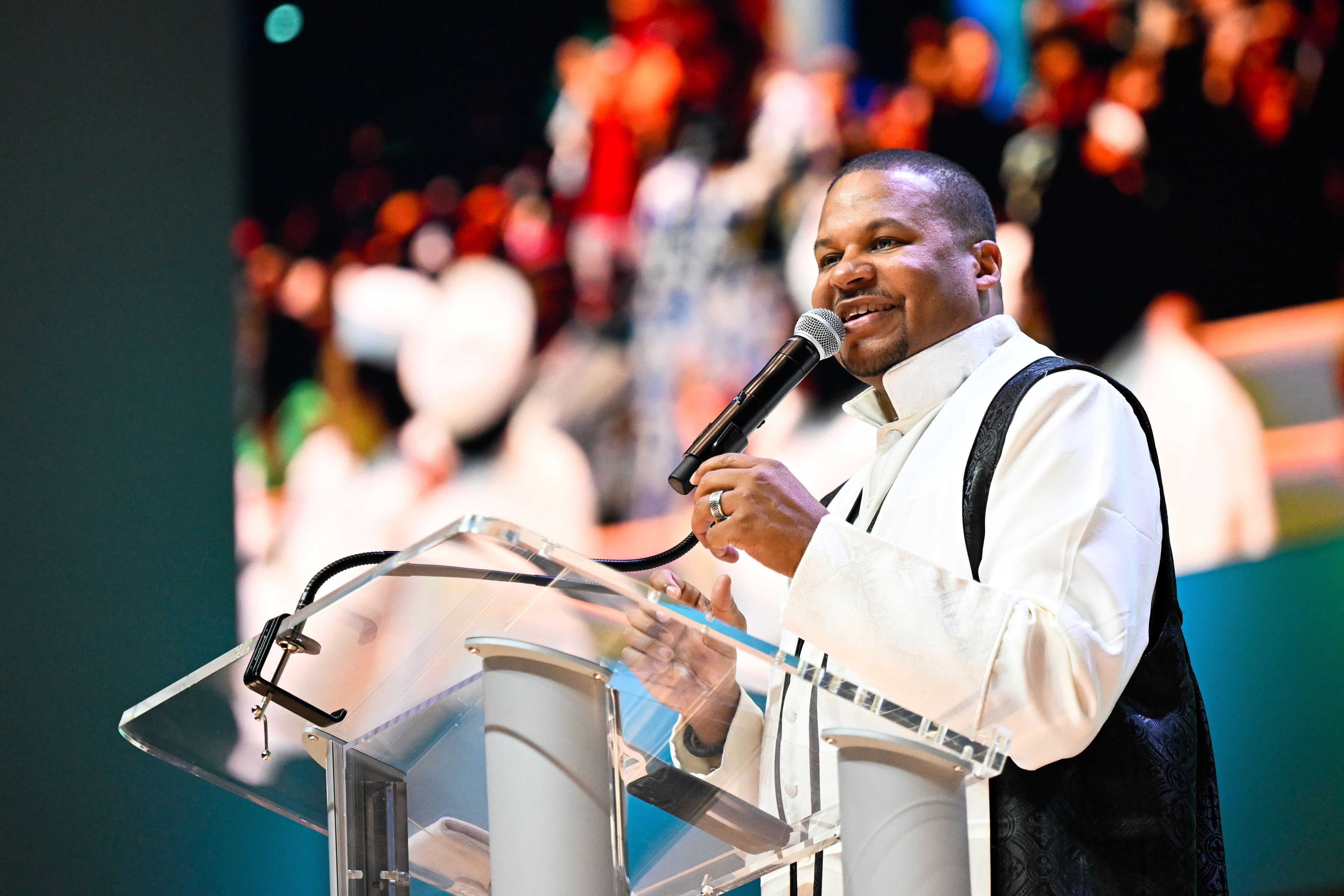 Reverend Matthew L. Watley delivers his sermon during Sunday service at Kingdom Fellowship AME Church, Sunday, June 2, 2024, in Calverton, Md. The suburban Maryland congregation, led by Rev. Watley, has landed at the top of a list of the fastest-growing churches in America.