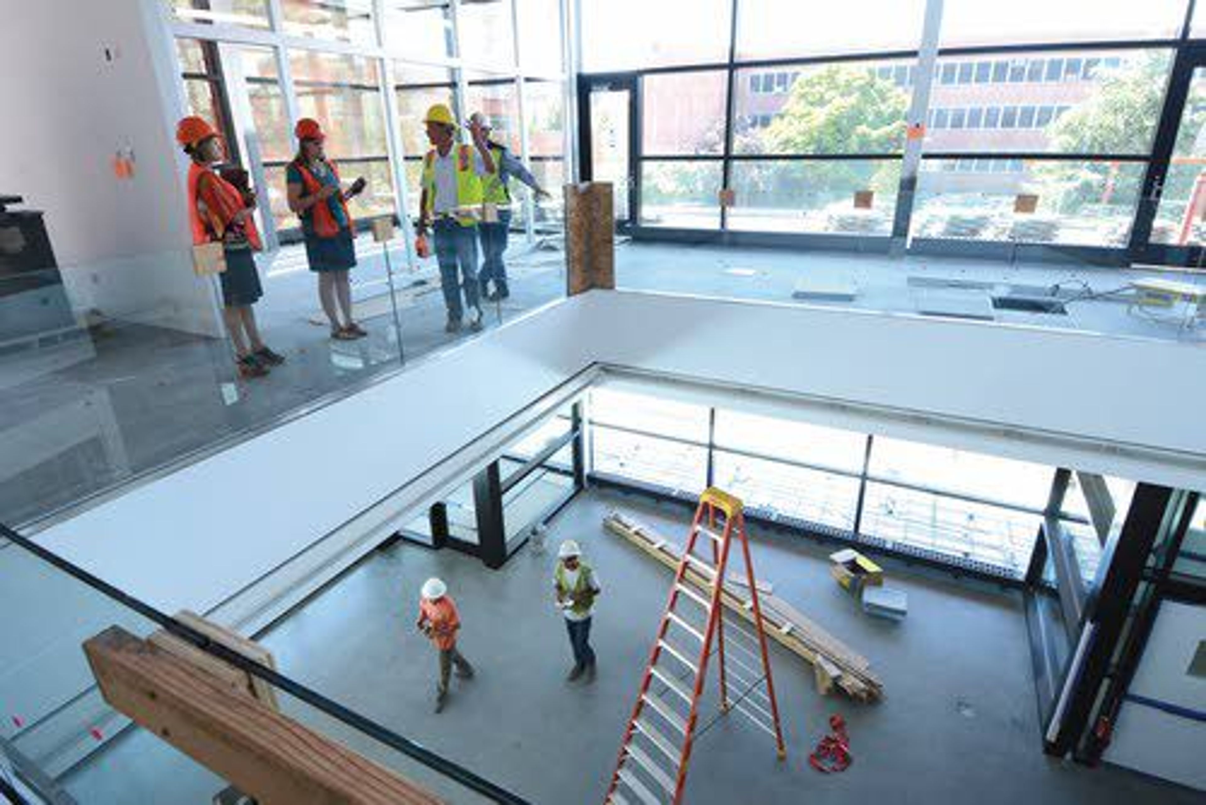 The interior of the Integrated Research and Innovation Center promotes an open floor design complete with a horizontal fire door to separate the structure in case of a fire.