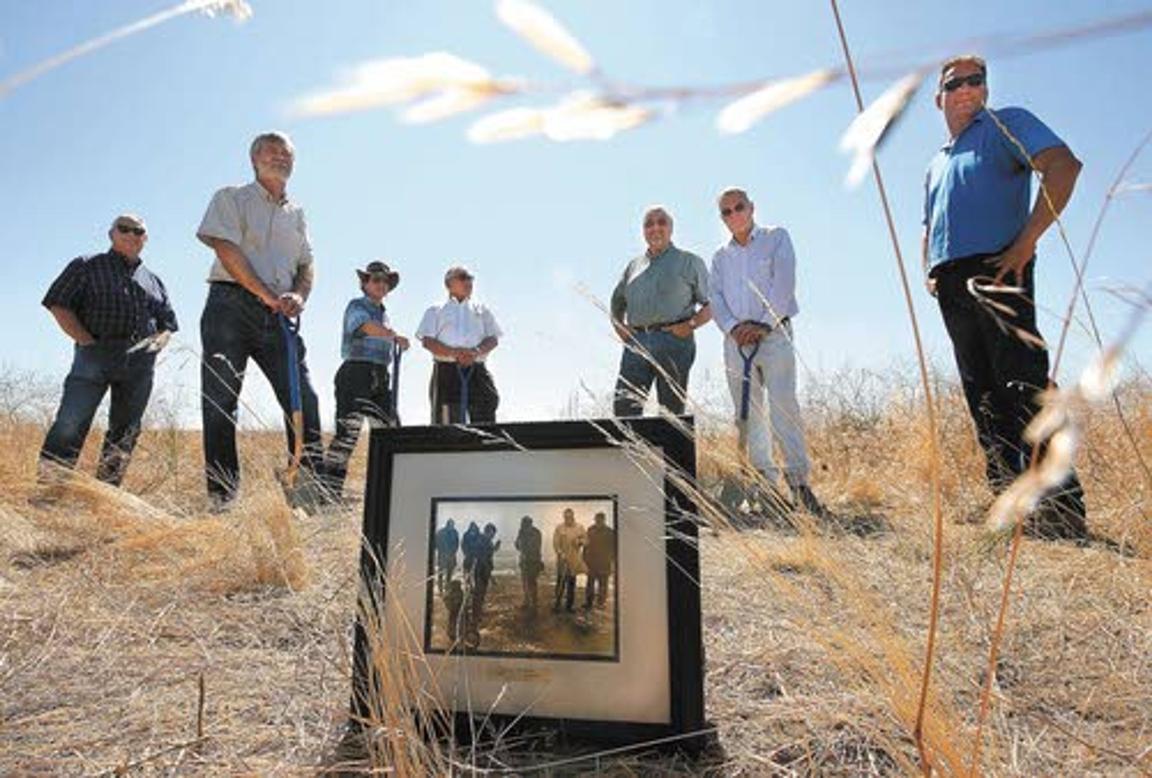 A group of scientists, astronomers and builders meet in the
Horse Heaven Hills Wednesday to celebrate the new location of the
former Rattlesnake Mountain Observatory near Kennewick.