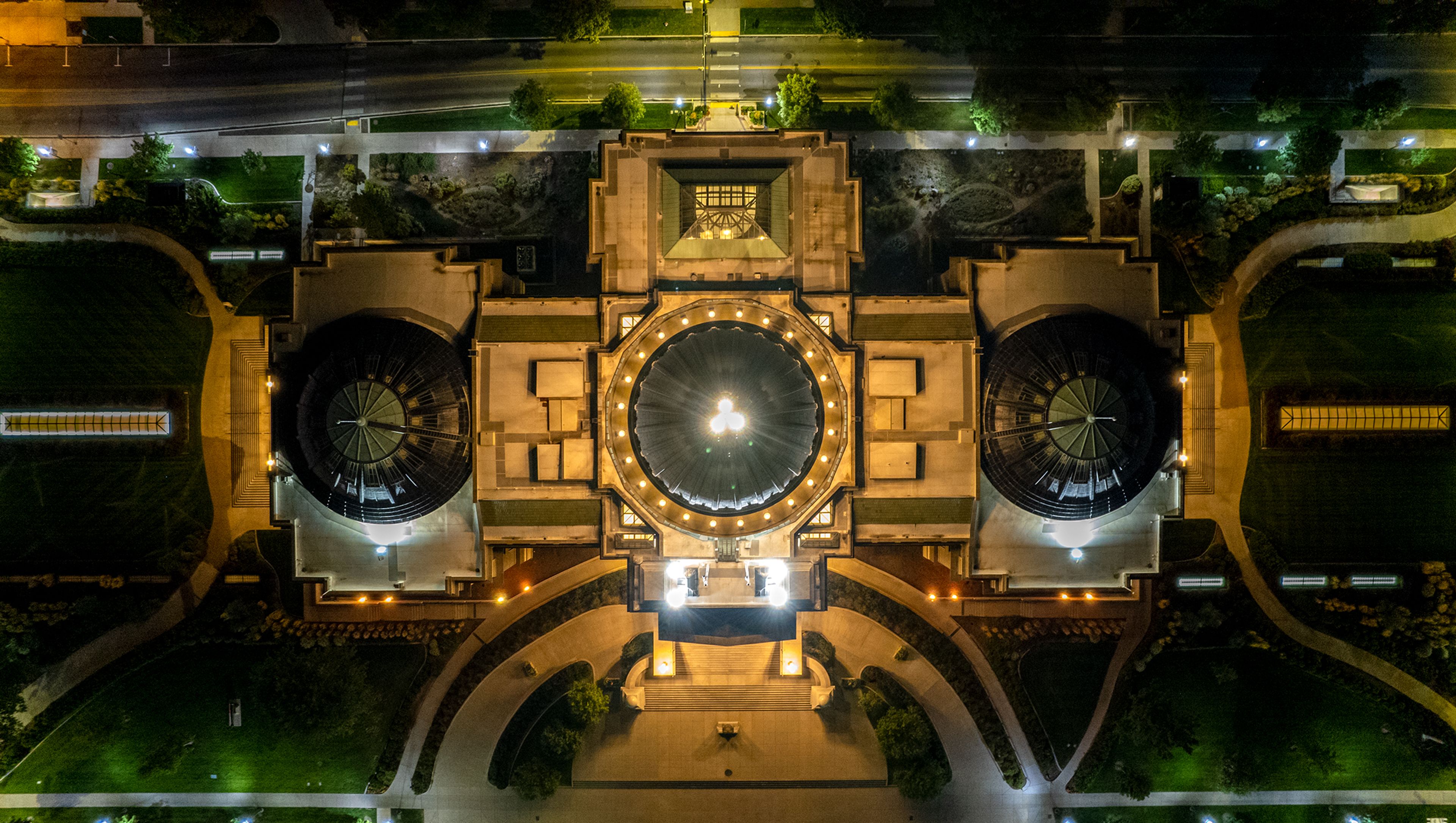 A view from above of the Idaho State Capitol building in the fall in downtown Boise.