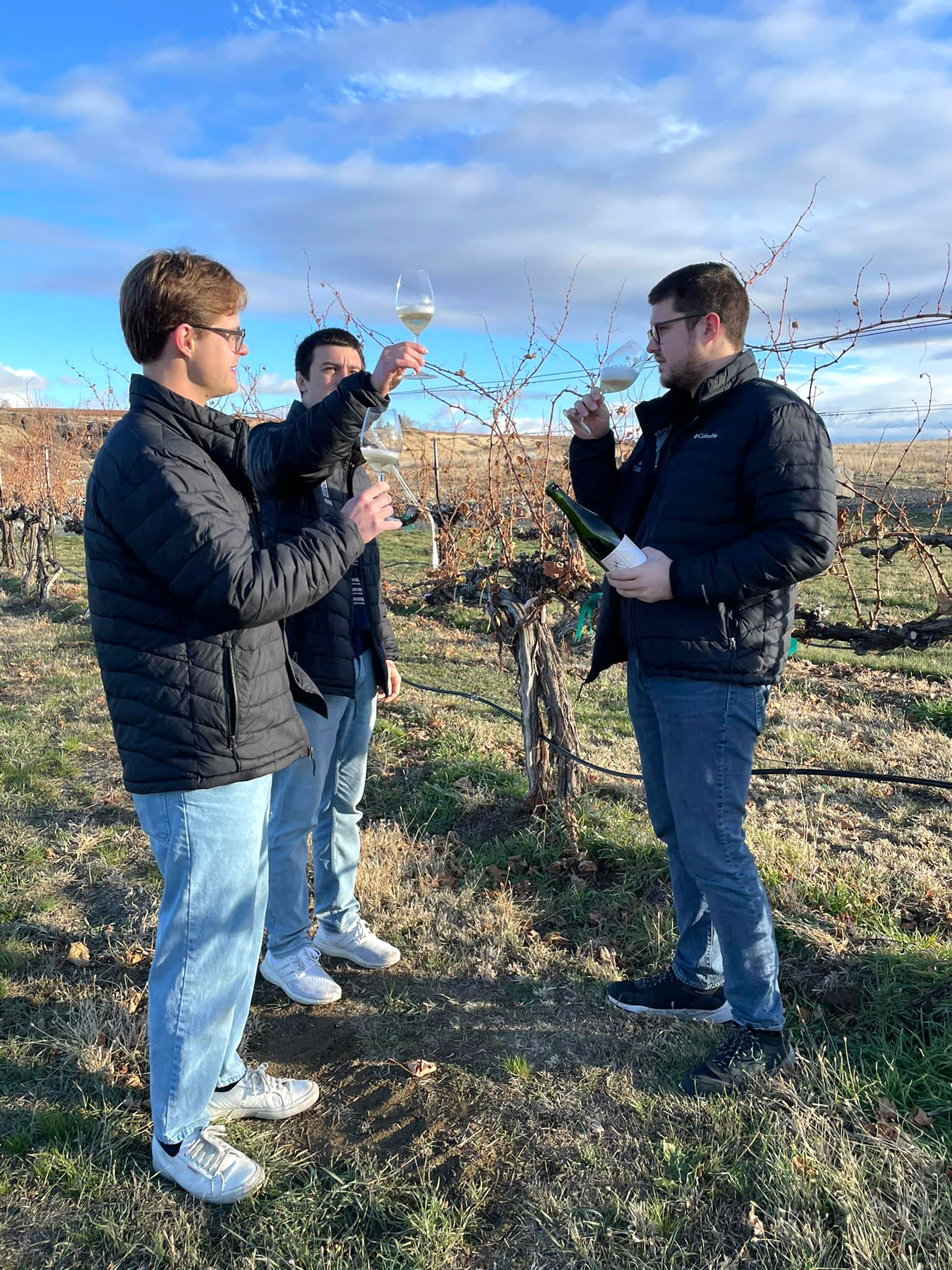 Tirriddis Winery co-founders, from left, Andrew Gerow, Matthew Doutney and Gabriel Crowell studied winemaking at WSU's Tri-Cities campus.