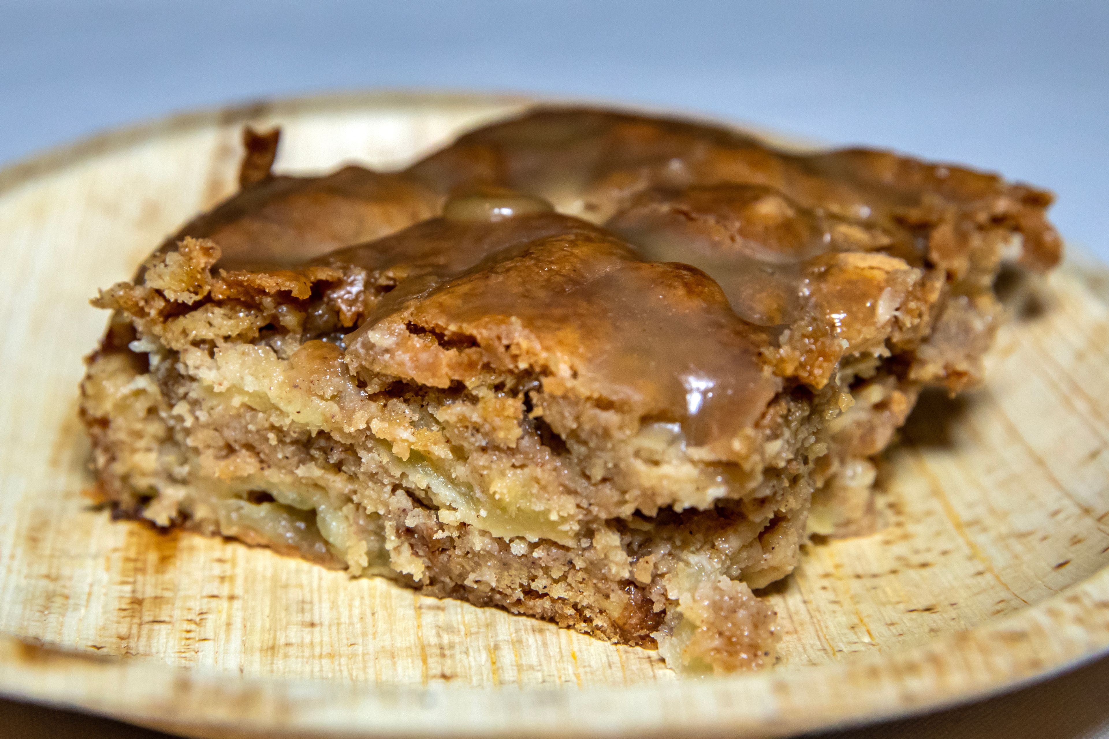 A slice of apple cake with butterscotch syrup is photographed Thursday, Dec. 14, in Lewiston.