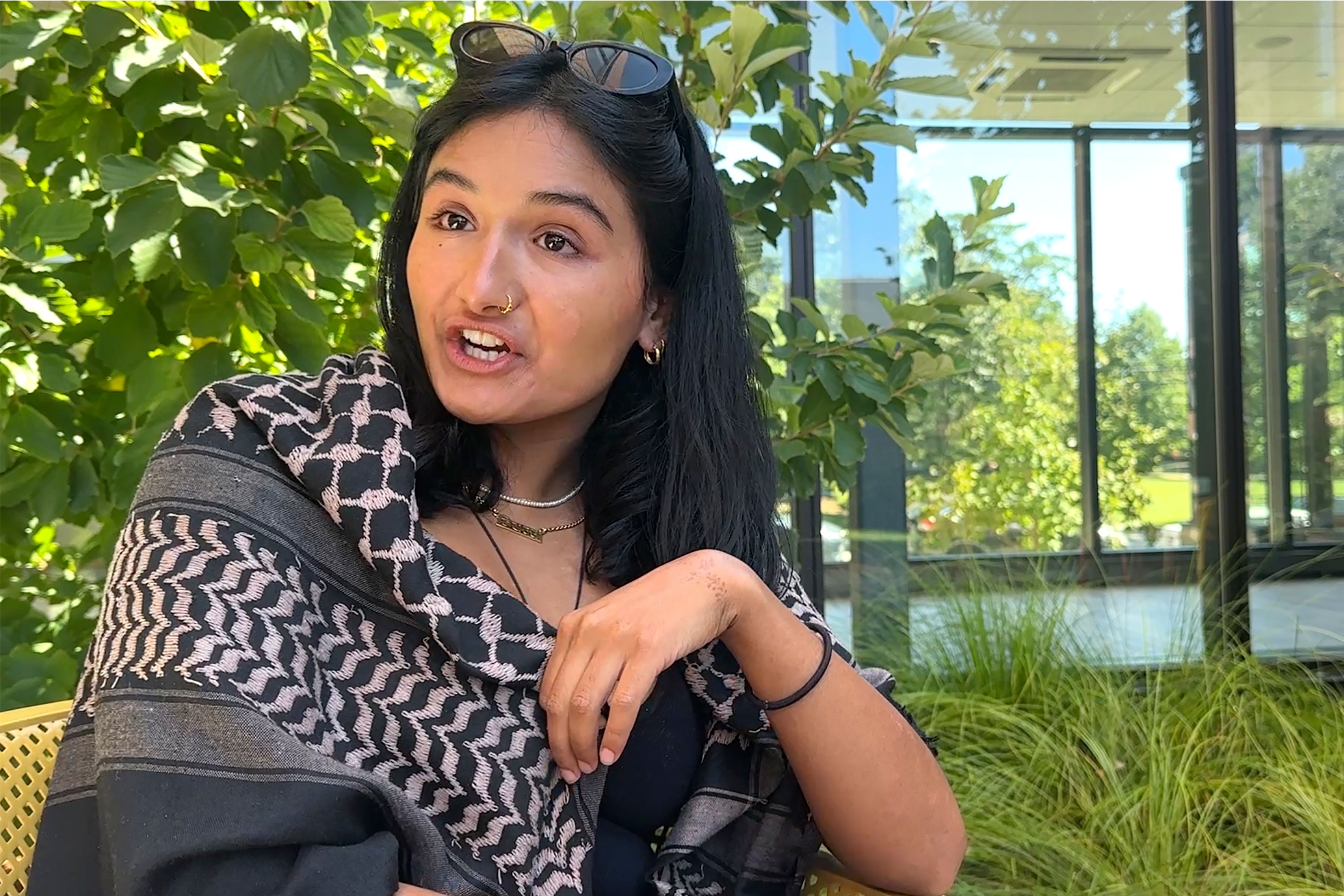 In this image taken from video, Brown University Student Body President Niyanta Nepal speaks to a reporter from The Associated Press, Tuesday, Sept. 3, 2024, in Providence, R.I.