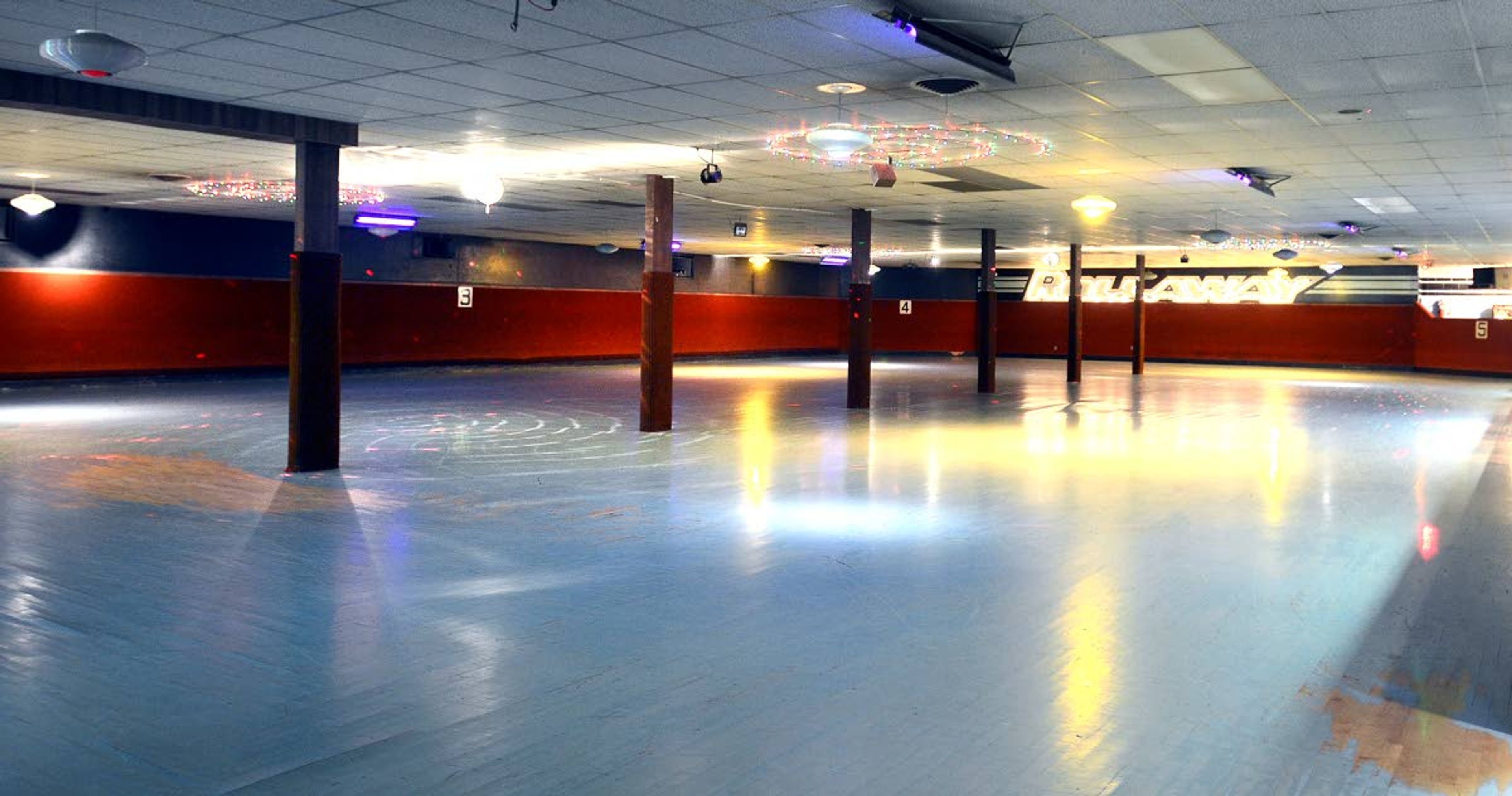 The interior of the vacant former Rollaway skate rink.