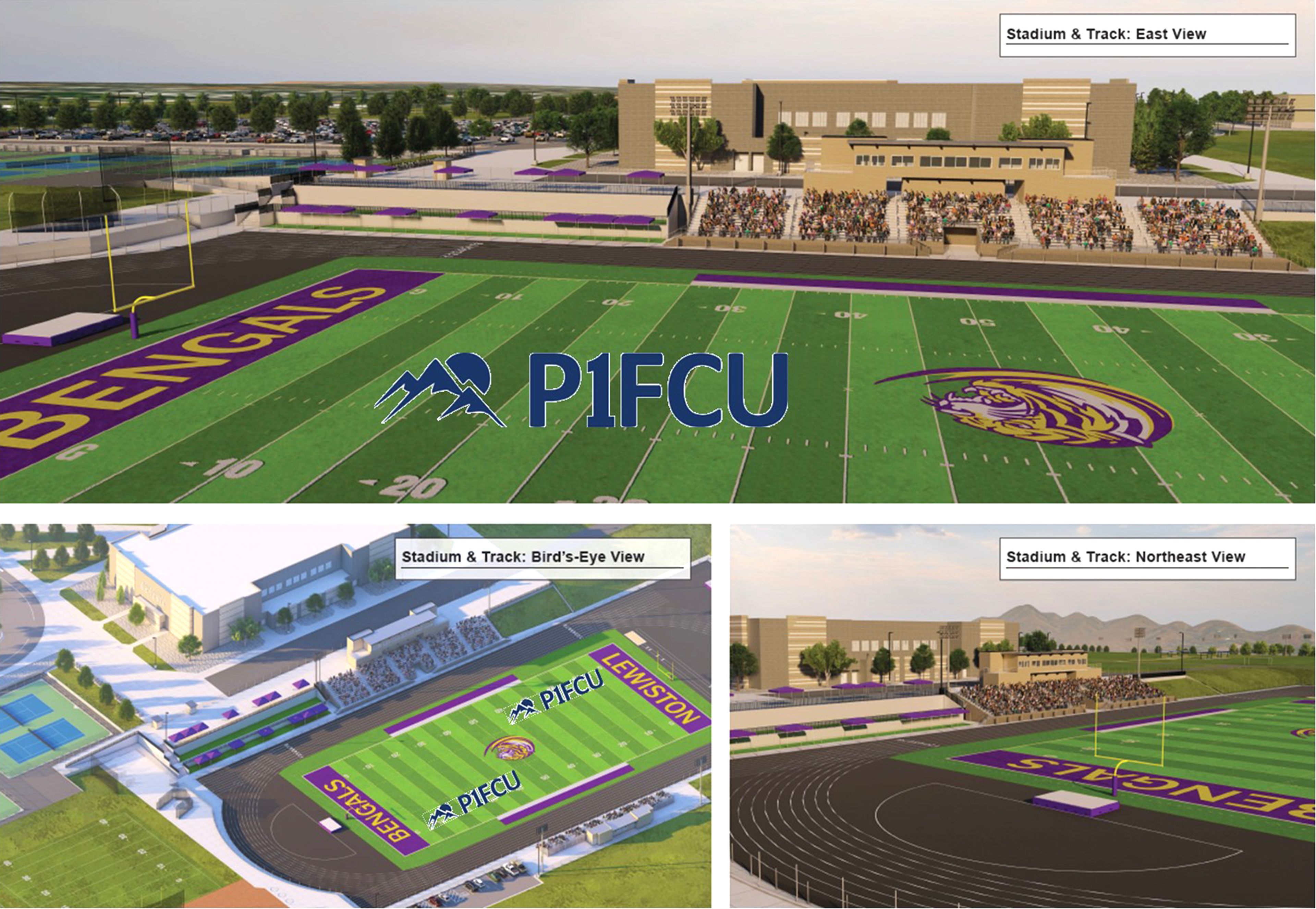 These artist renderings show what the football, soccer, and track and field stadium is expected to look like.