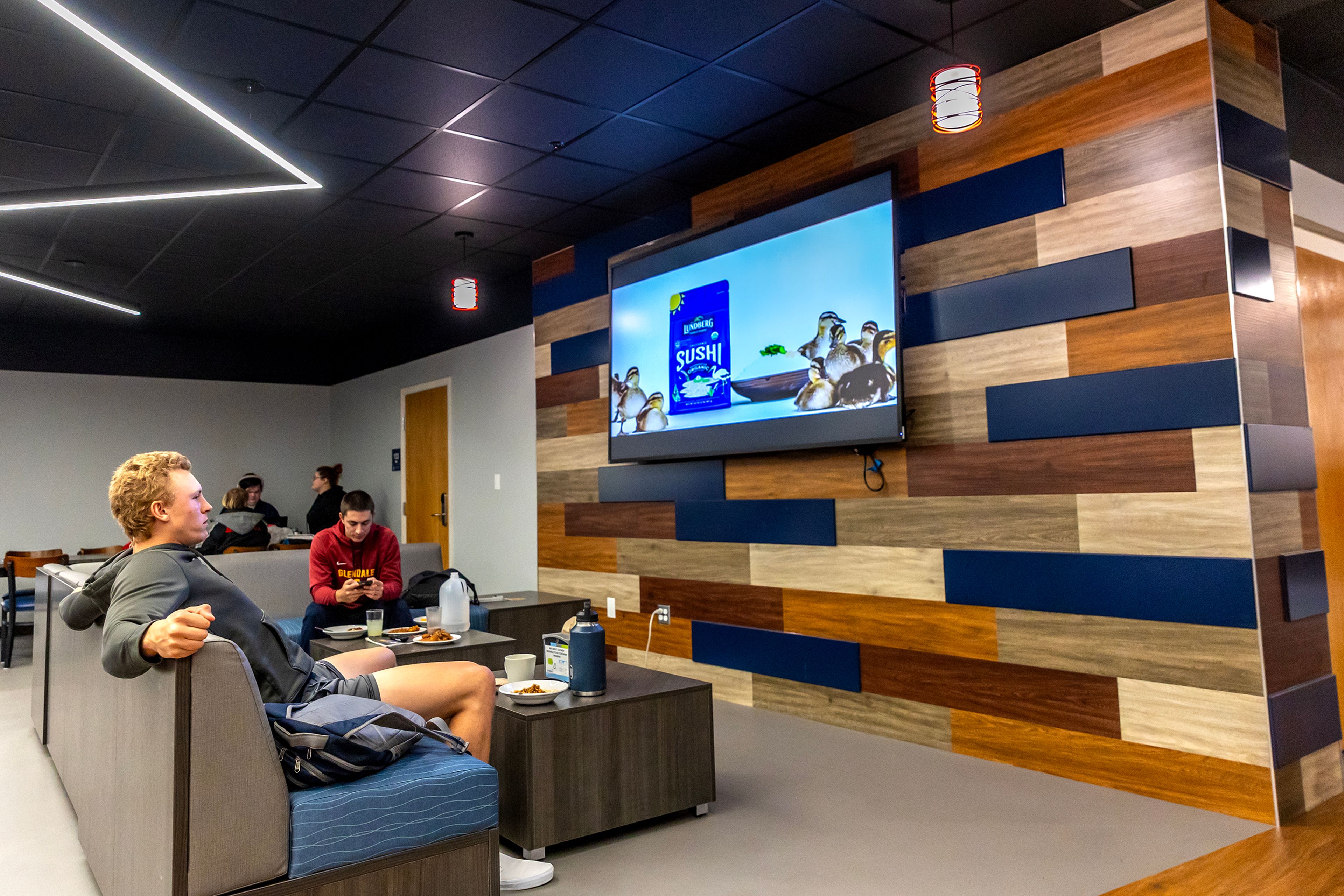 Students watch tv in the newly renovated Student Union Building Wednesday in Lewiston.