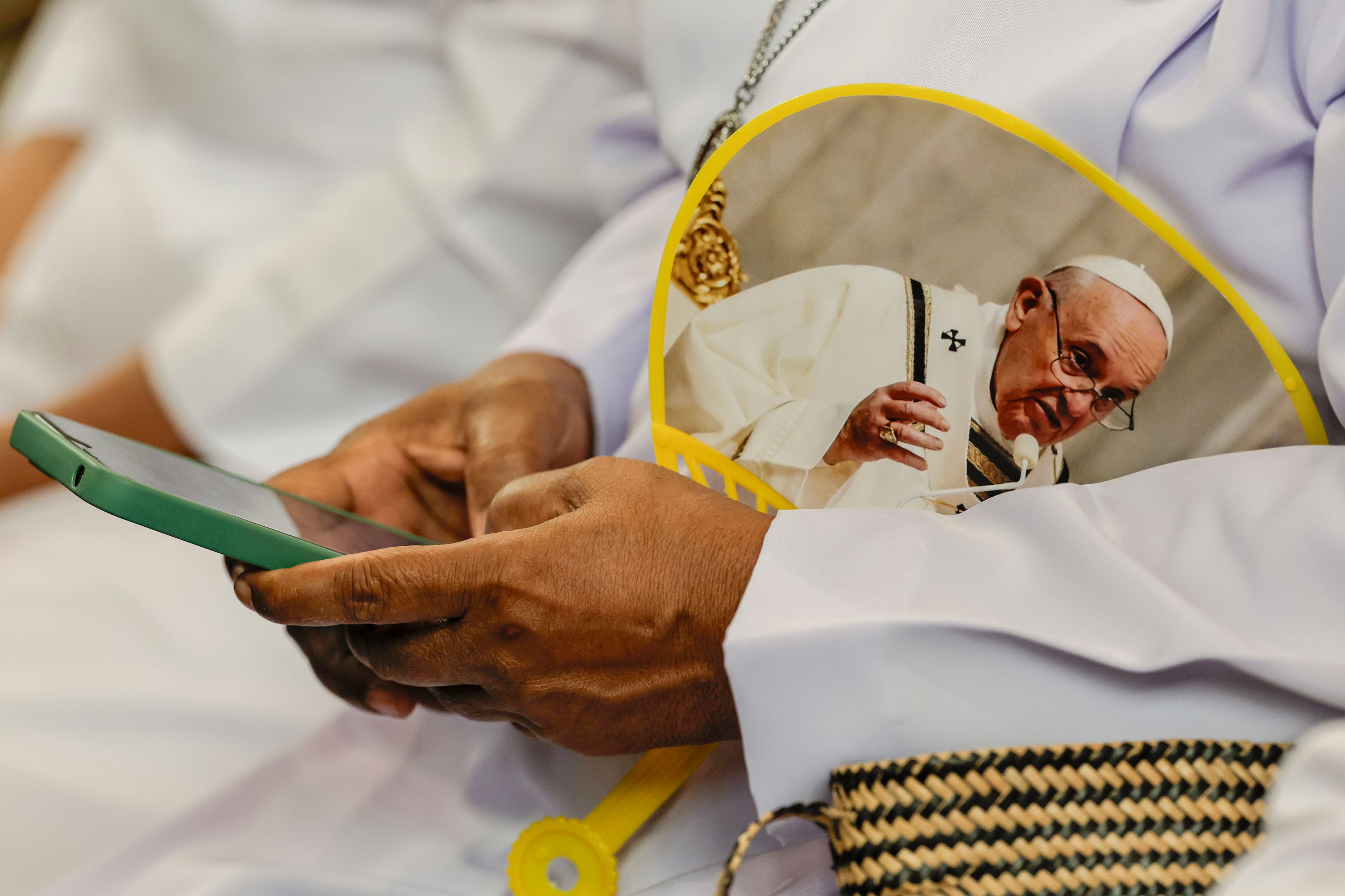 Nuns wait for the arrival of Pope Francis at the Cathedral of Our Lady of the Assumption in Jakarta Wednesday, Sept. 4, 2024.