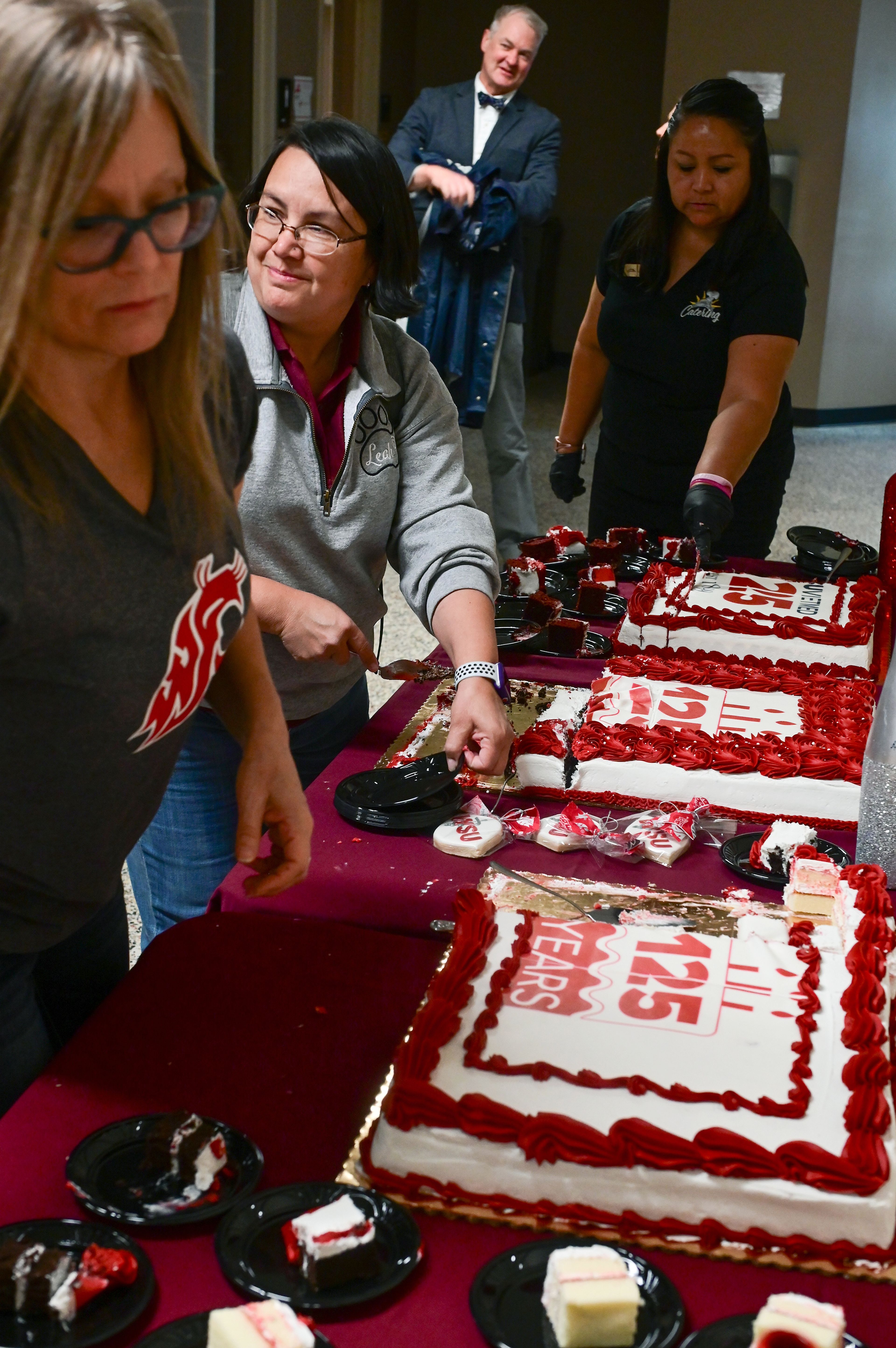 Cake is cut in celebration of the Washington State University College of Veterinary Medicine�s 125th anniversary Friday in Pullman.,