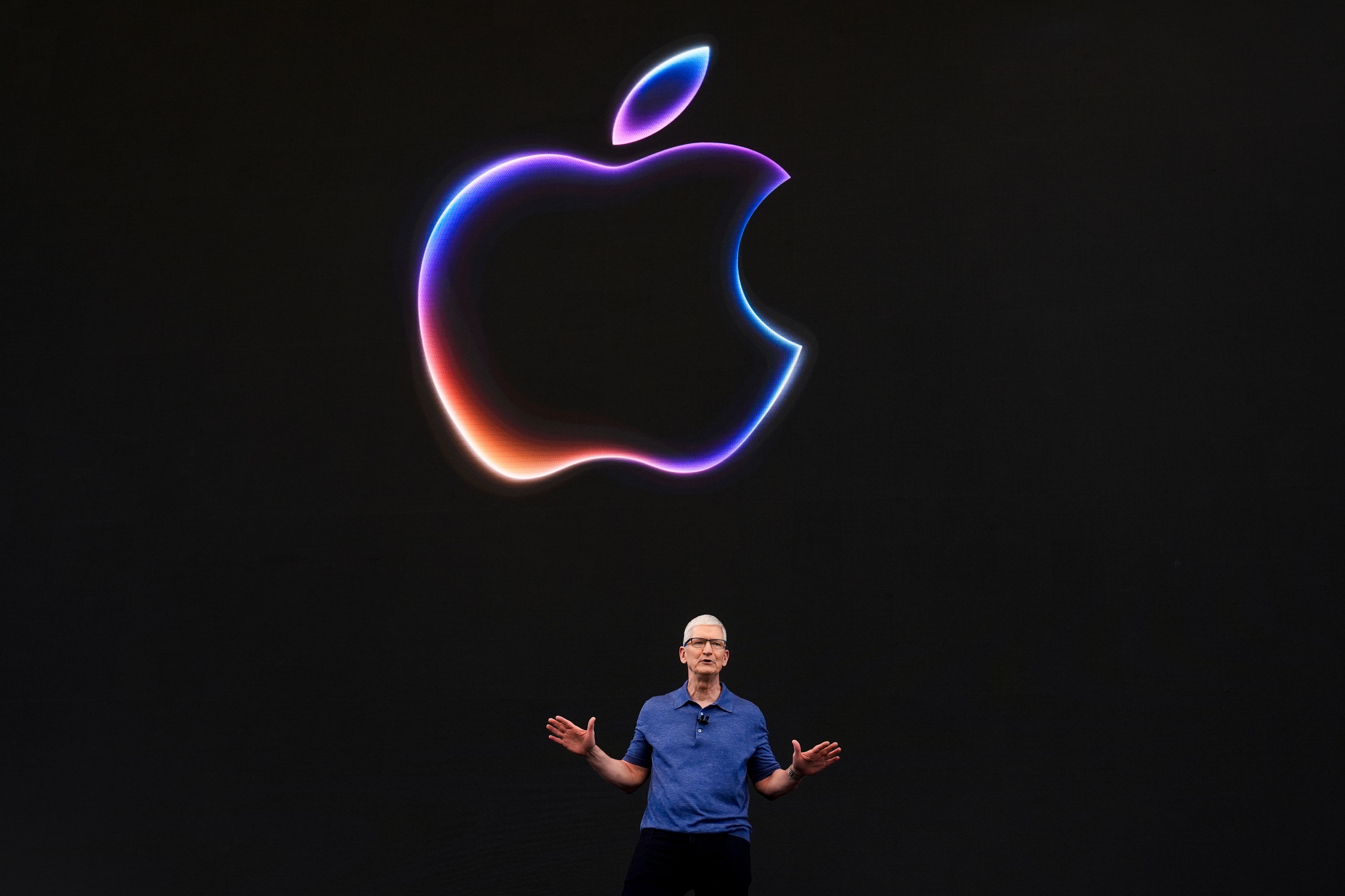 Apple CEO Tim Cook speaks during an announcement of new products on the Apple campus in Cupertino, Calif., Monday, June 10, 2024.