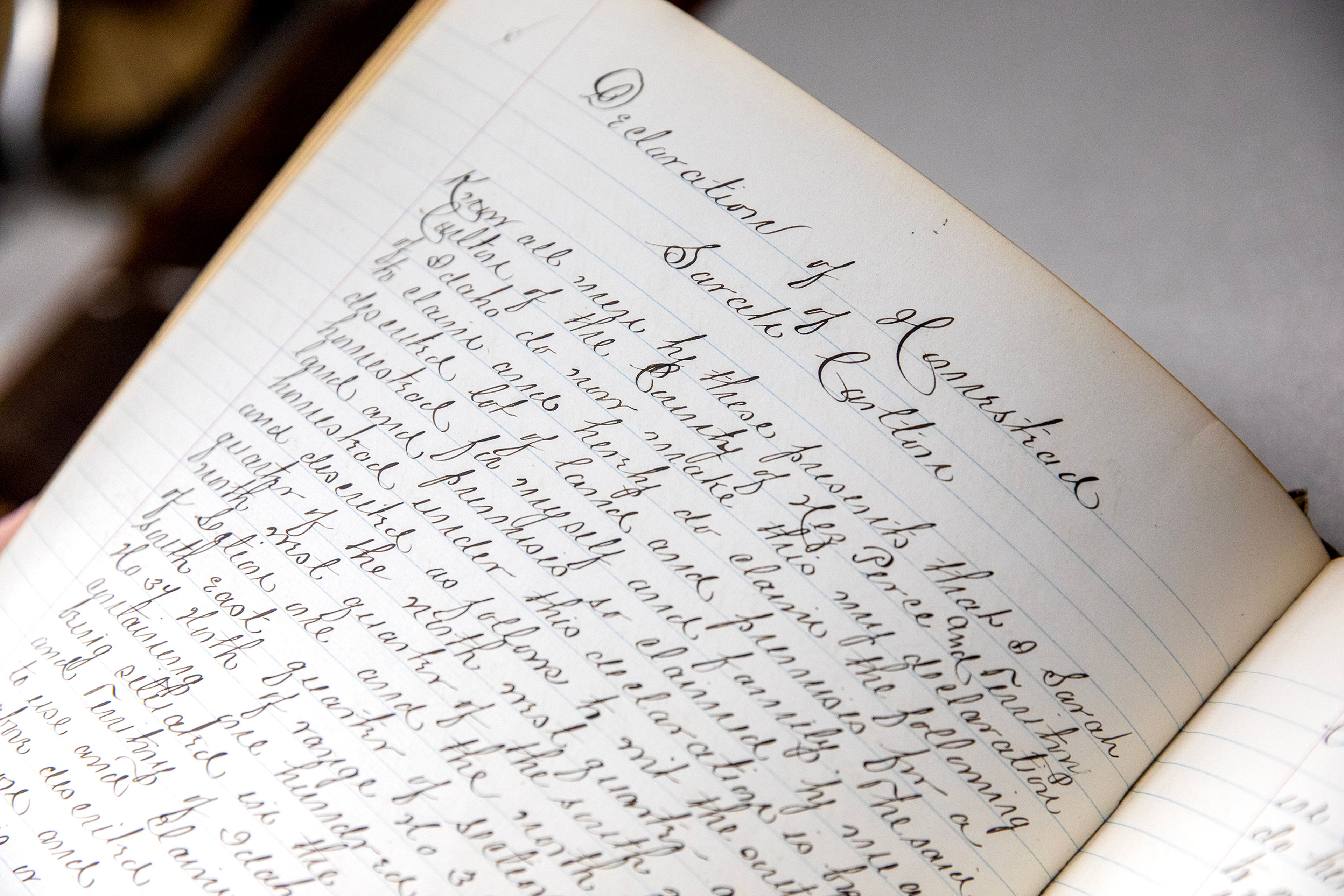 A declaration of homestead is pictured at the Nez Perce County Courthouse in Lewiston.