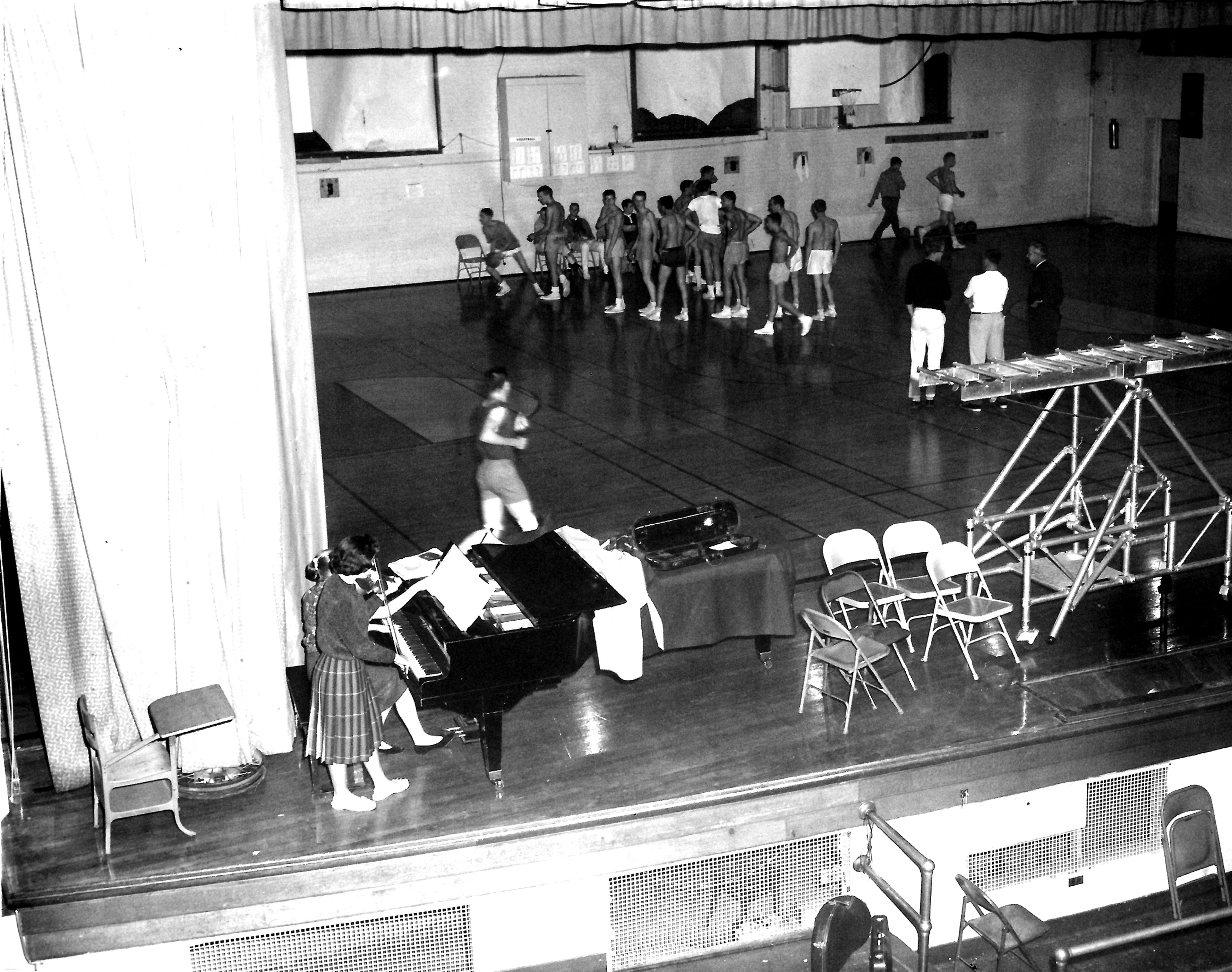 Basketball players and musicians compete for space while practicing on the stage at Lewiston High School in this Arthur Andrews photo published in the Nov. 20, 1960, Lewiston Tribune. The photo accompanied a lengthy story by reporter Ruth Smith about a Nov. 22 Lewiston school bond election. The $800,000 bond would cover, among other things, construction of a new elementary school in the Lewiston Orchards, necessitated by "the unexpected size of the shift in the population from the downtown area to Lewiston Orchards ... ." About $175,000 of the bond was designated for physical education facilities for the high school on the site of the Old Webster School. "At present, the school uses a combination stage and gym which means a conflic among sports, dramatics, audio visual programs and speech." Readers who would like to share their historical photos (20 years or older) from throughout the region may do so by emailing them to blasts@lmtribune.com or submitting them to: Blast from the Past, P.O. Box 957, Lewiston, ID 83501. Questions? Call Jeanne M. DePaul at (208) 848-2221.