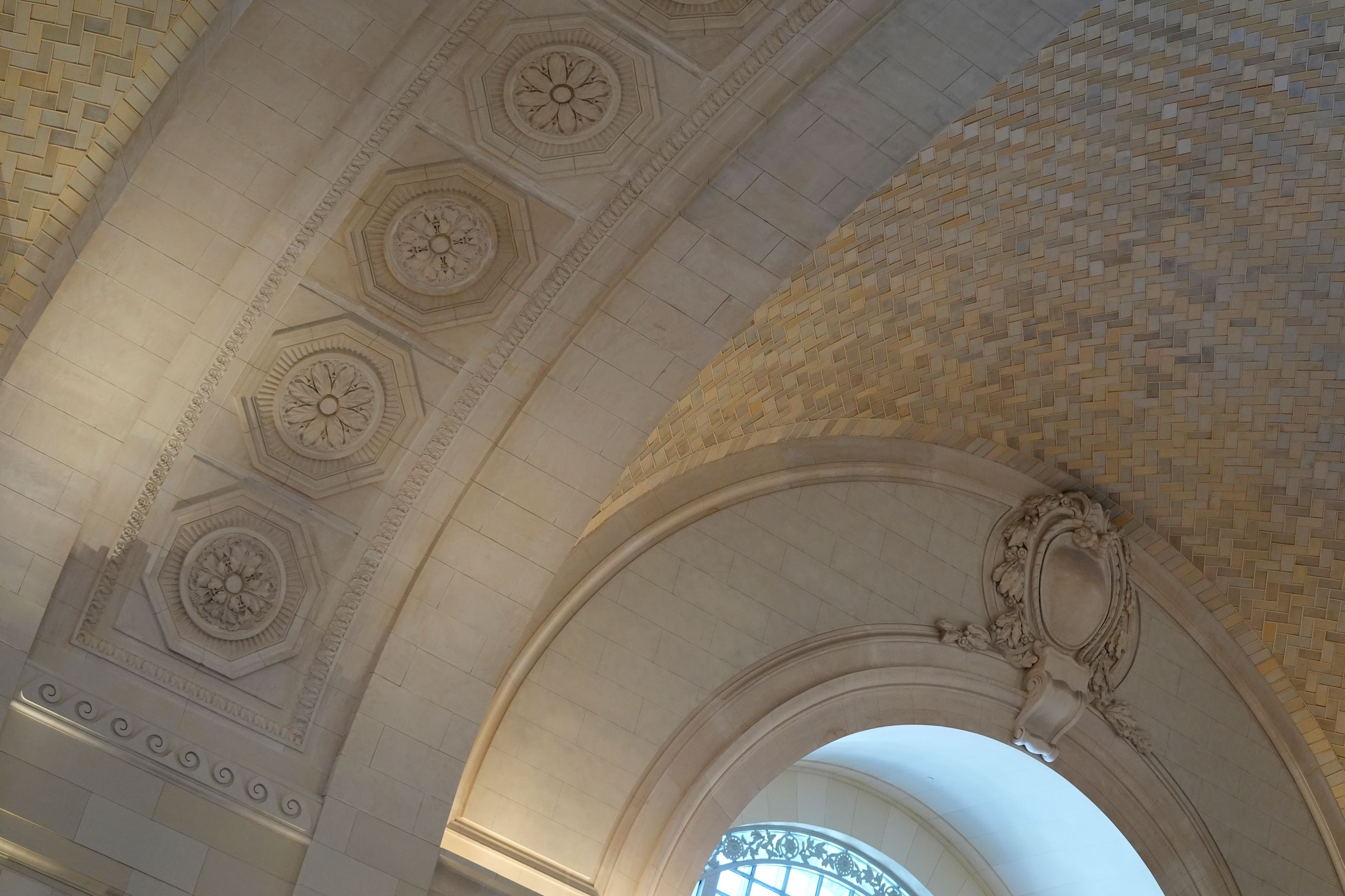 The ceiling of the Michigan Central Station is seen, Monday, May 13, 2024 in Detroit. A once hulking scavenger-ravaged monolith that symbolized Detroit's decline reopens this week after a massive six-year multimillion dollar renovation by Ford Motor Co., which restored the Michigan Central Station to its past grandeur with a focus squarely on the future of mobility.