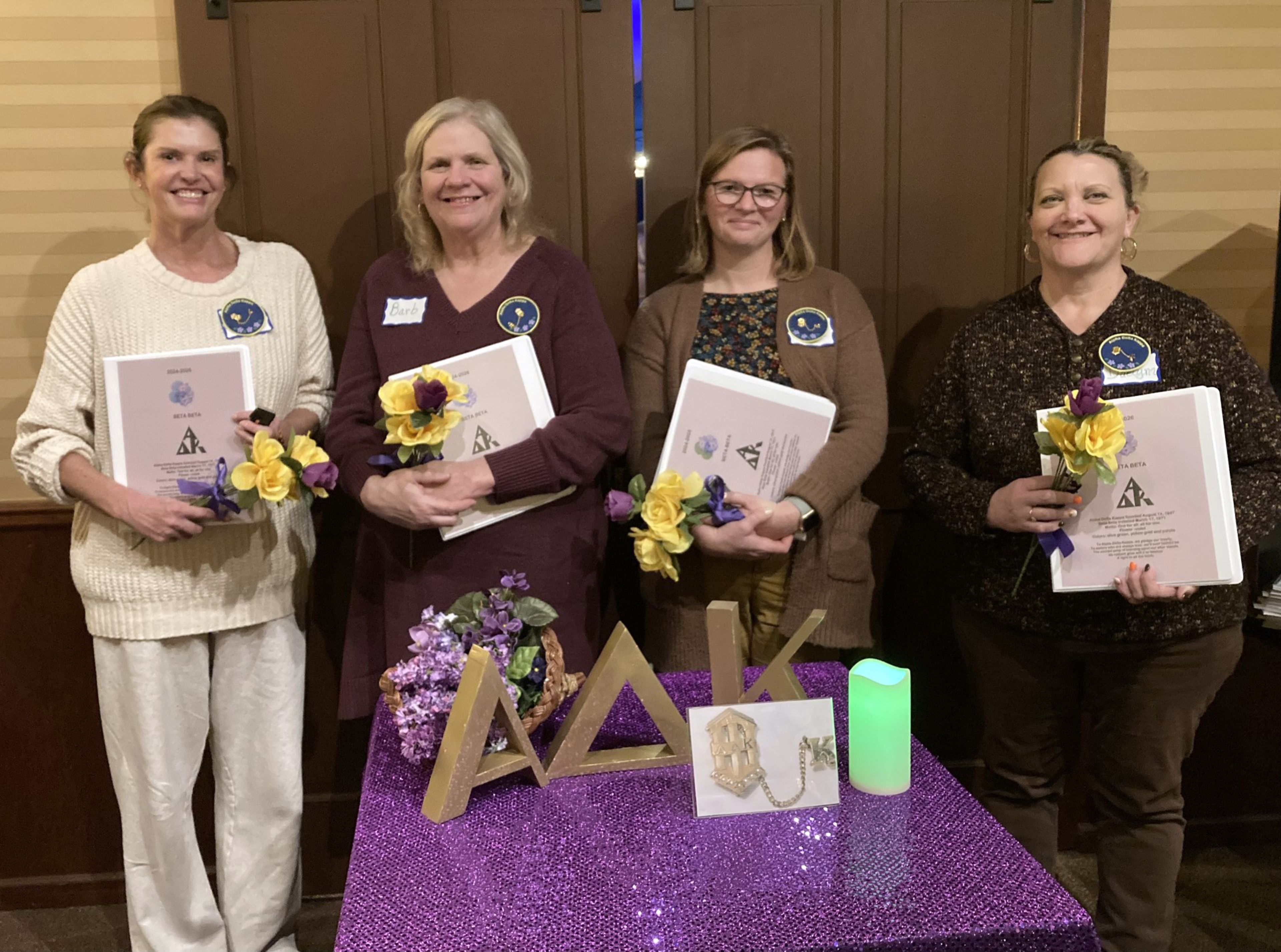 New members of Beta Beta Chapter of Alpha Delta Kappa were welcomed at the organization's Nov. 21 meeting at Jollymore's: A Dining Experience in Lewiston. The new members are, from left, Paige Frazier, Barbara Graham, Cami Browne and Daelynn Knoll.