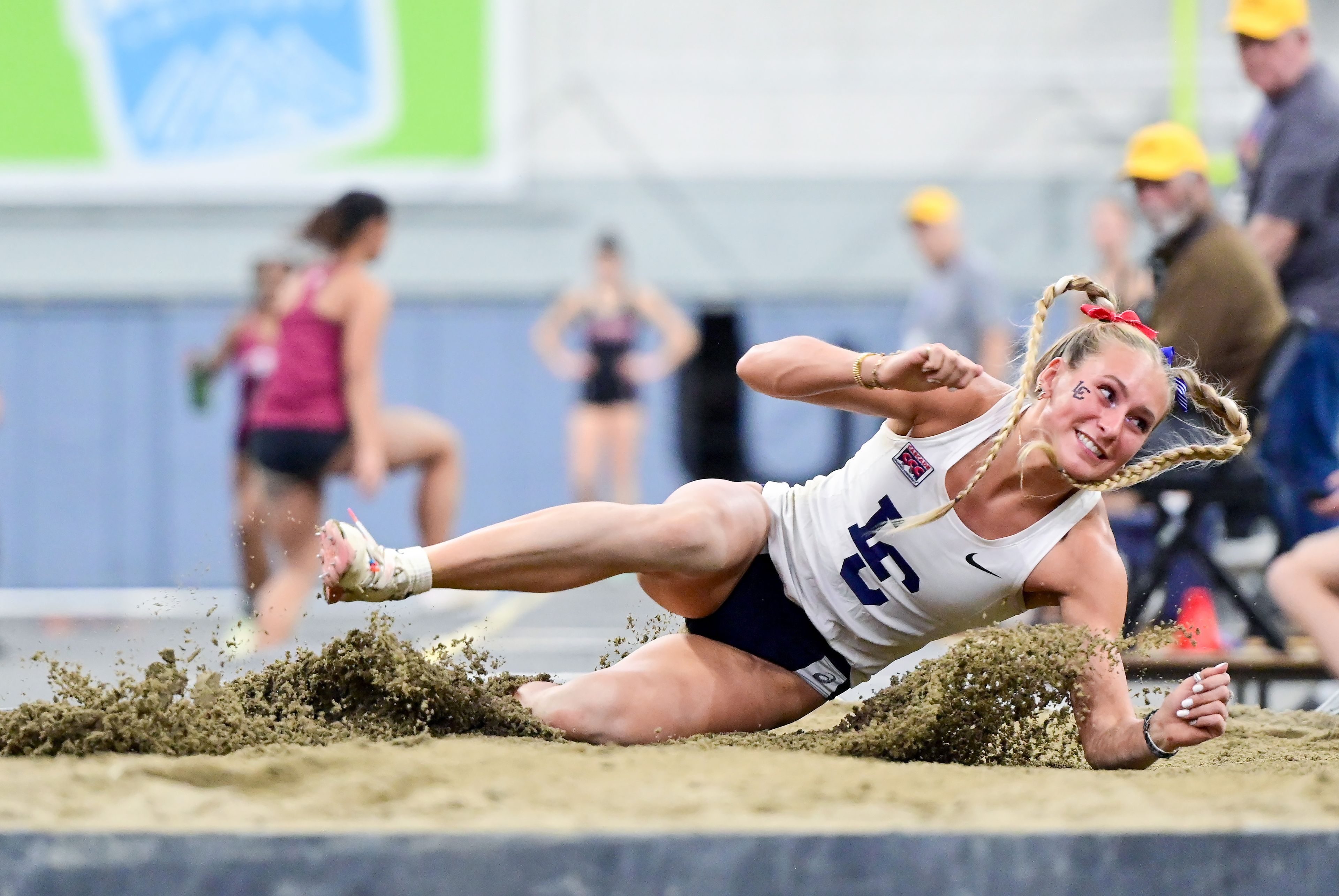 Lewis Clark State College’s Sydnie Zywina lands a triple jump at the Lauren McCluskey Memorial Open in Moscow on Saturday.