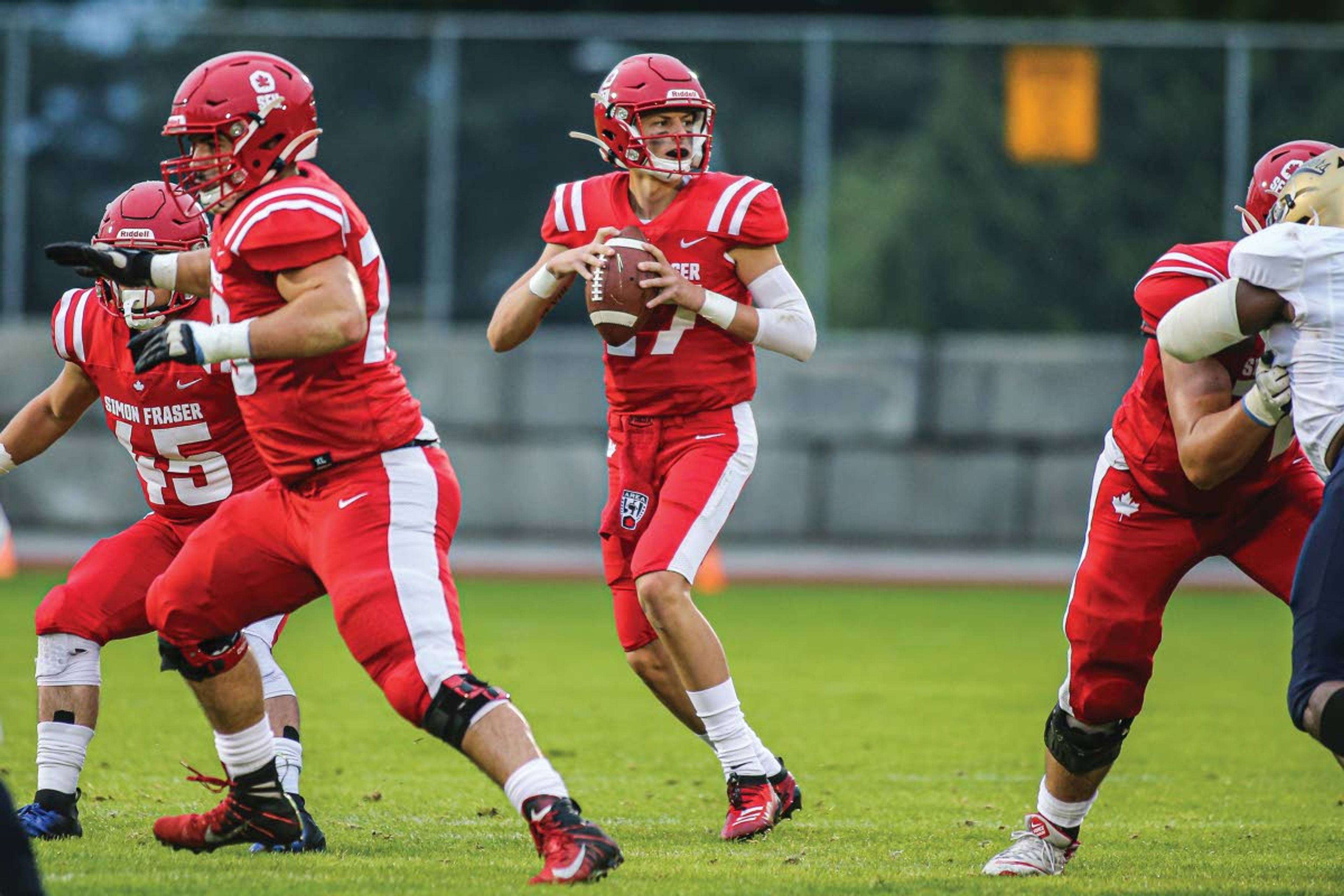 Simon Fraser sophomore quarterback Brandon Niksich drops back to throw during a 2019 game. Niksich will lead SFU into its first game in two years Saturday at the Kibbie Dome against Idaho.