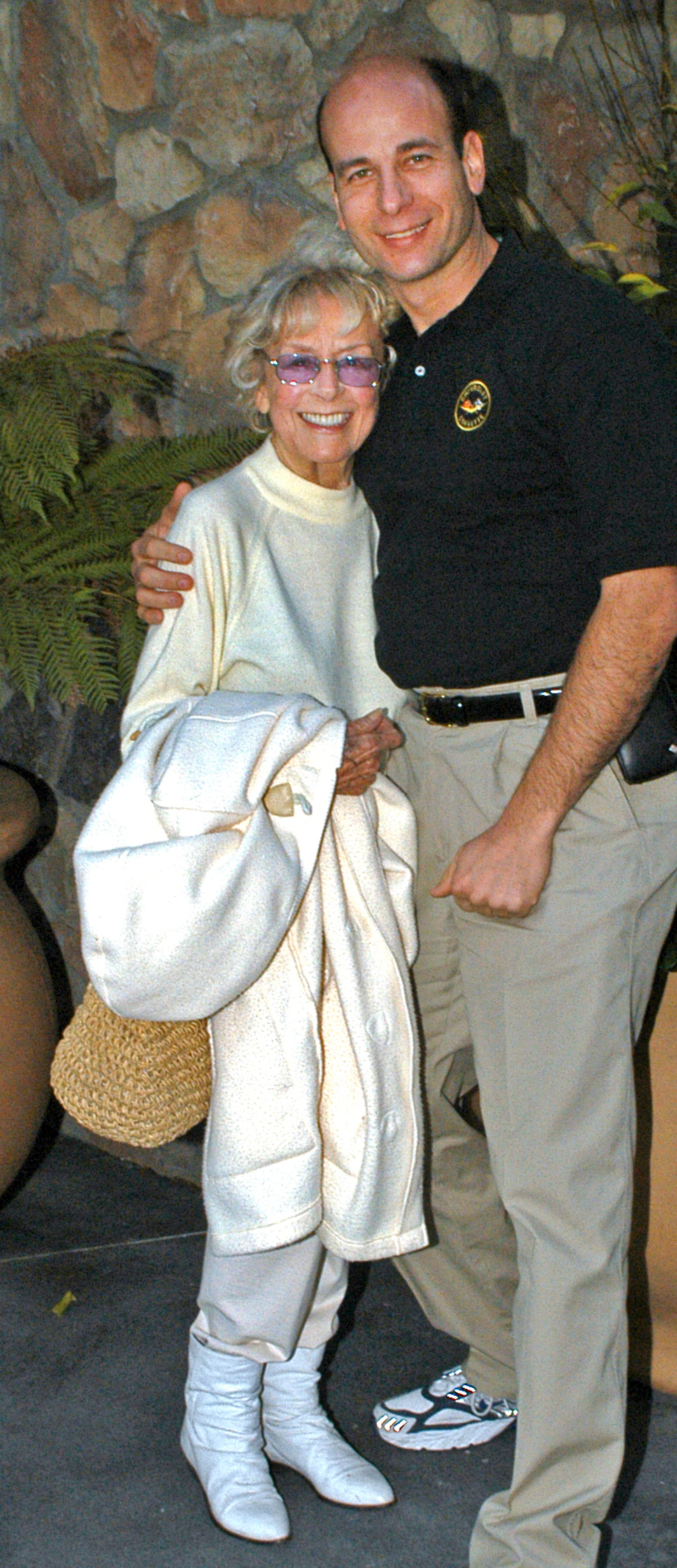 Julie Gibson poses with Three Stooges historian Jim Pauley in 2004.