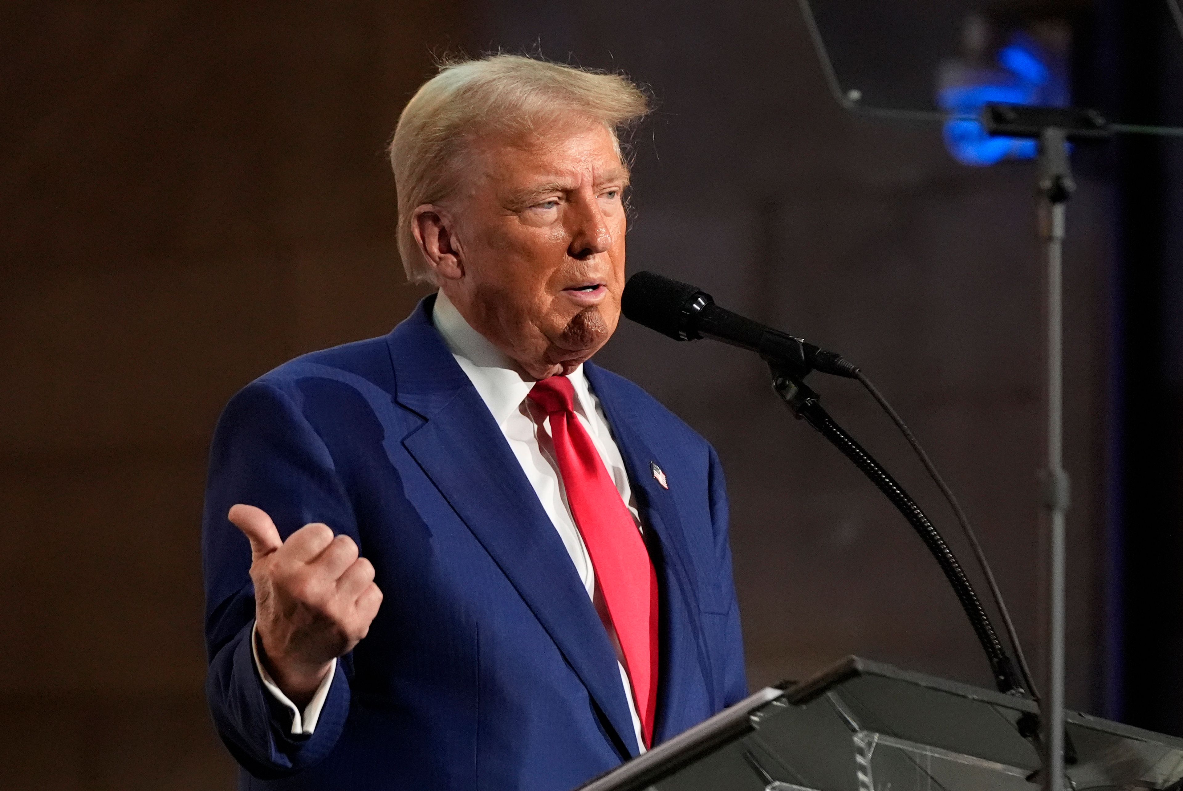 Republican presidential nominee former President Donald Trump answers questions during a campaign event at the Economic Club of New York, Thursday, Sept. 5, 2024, in New York. (AP Photo/Alex Brandon)