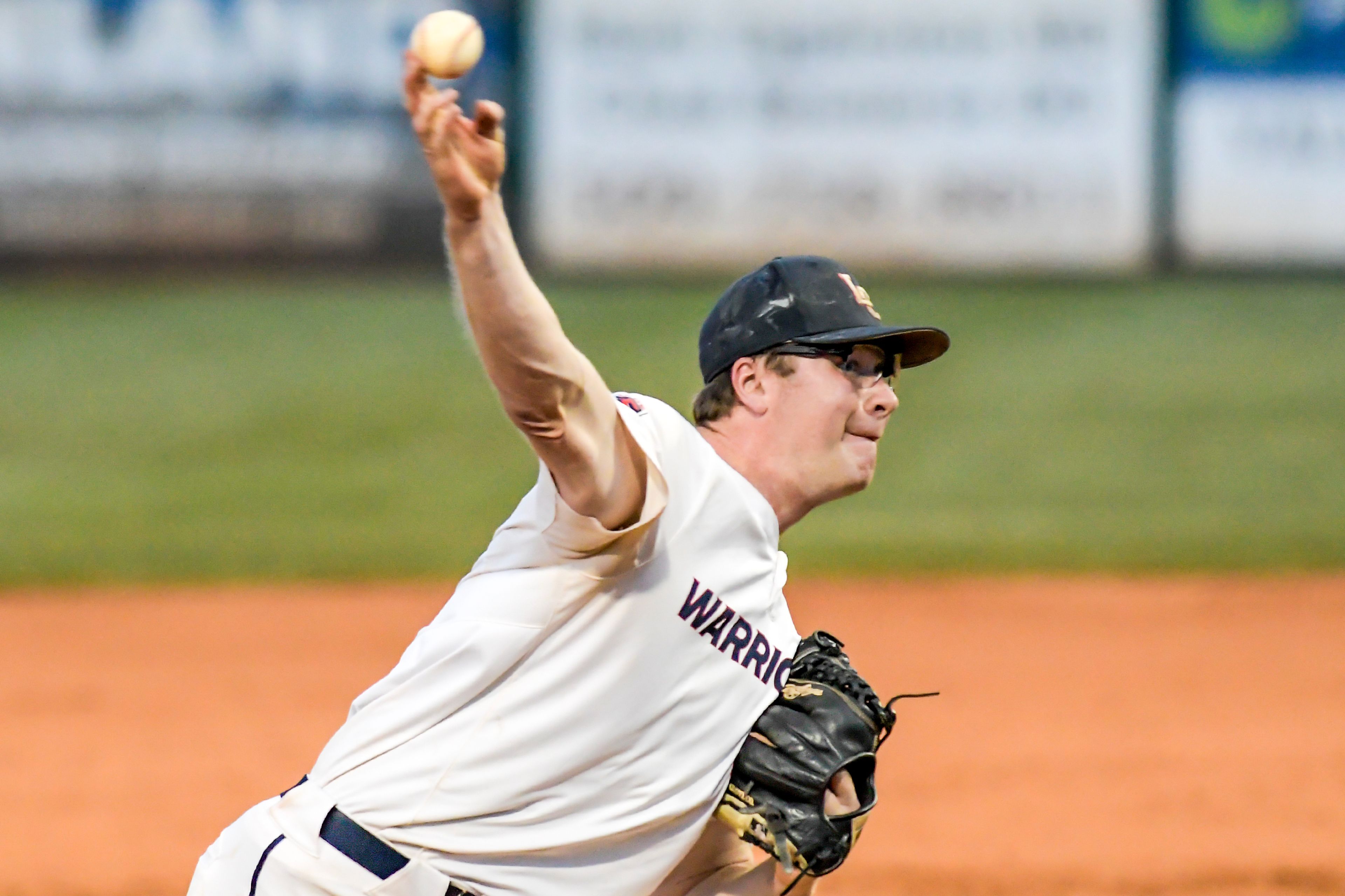 Lewis-Clark State pitcher Cameron Smith throws a pitch against UBC in an inning of a first round game of the NAIA Opening Round Monday at Harris Field in Lewiston.