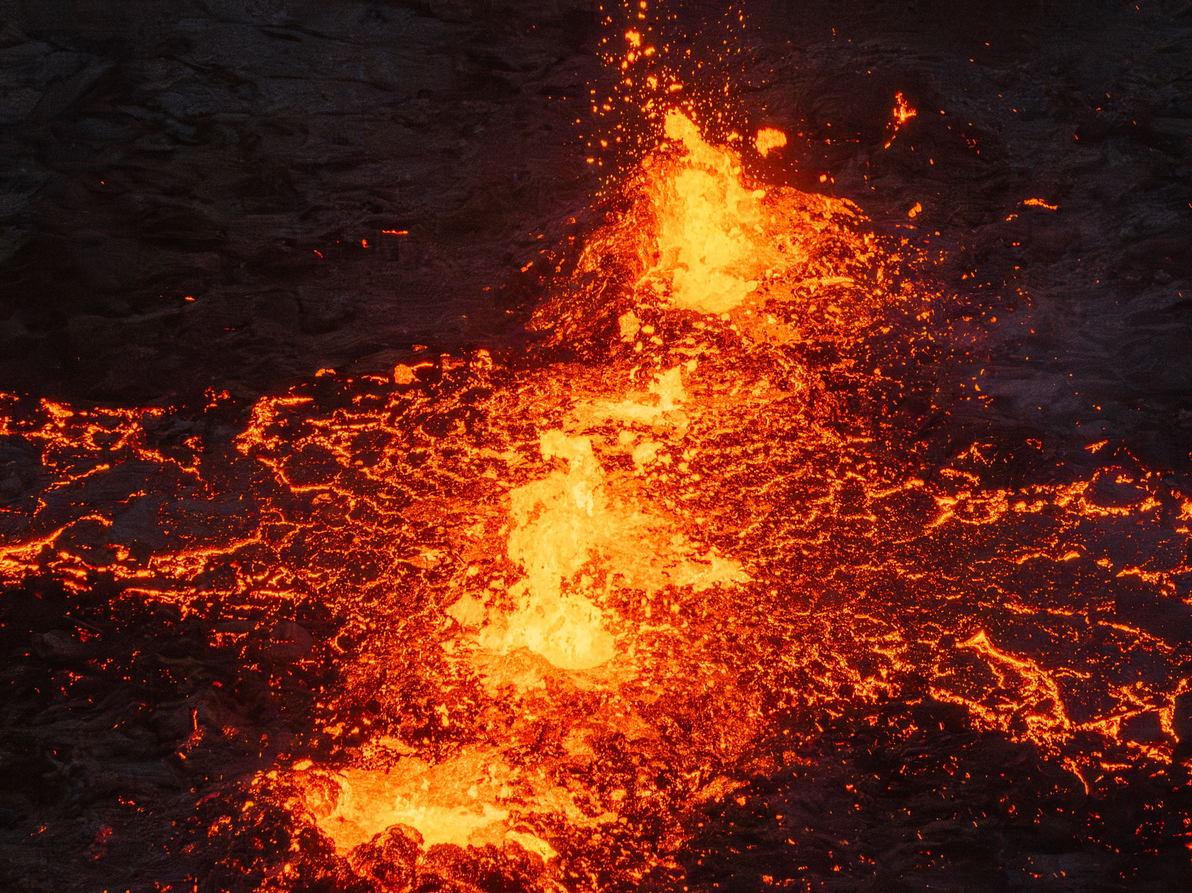 Eruptive fissures spew lava from a volcano in Grindavik, Iceland, Wednesday, May 29, 2024. A volcano in southwestern Iceland erupted Wednesday for the fifth time since December, spewing red lava that once again threatened the coastal town of Grindavik and led to the evacuation of the popular Blue Lagoon geothermal spa.