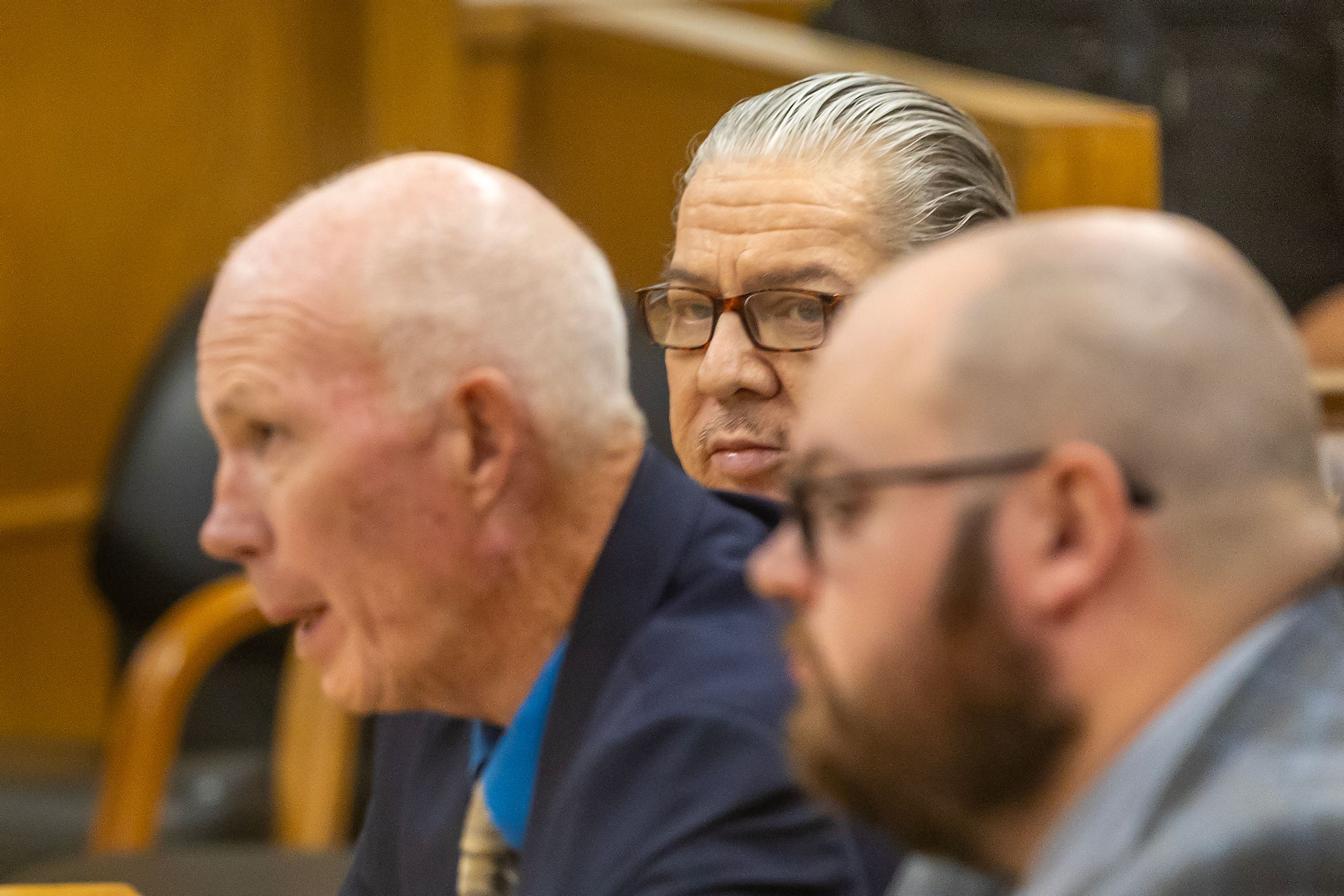 Brian Grimm looks at his attorney as he speaks during Grimm�s sentencing Monday at the Nez Perce County Courthouse in Lewiston. Grimm was sentenced to the maximum of 15 years for attempted first-degree murder.