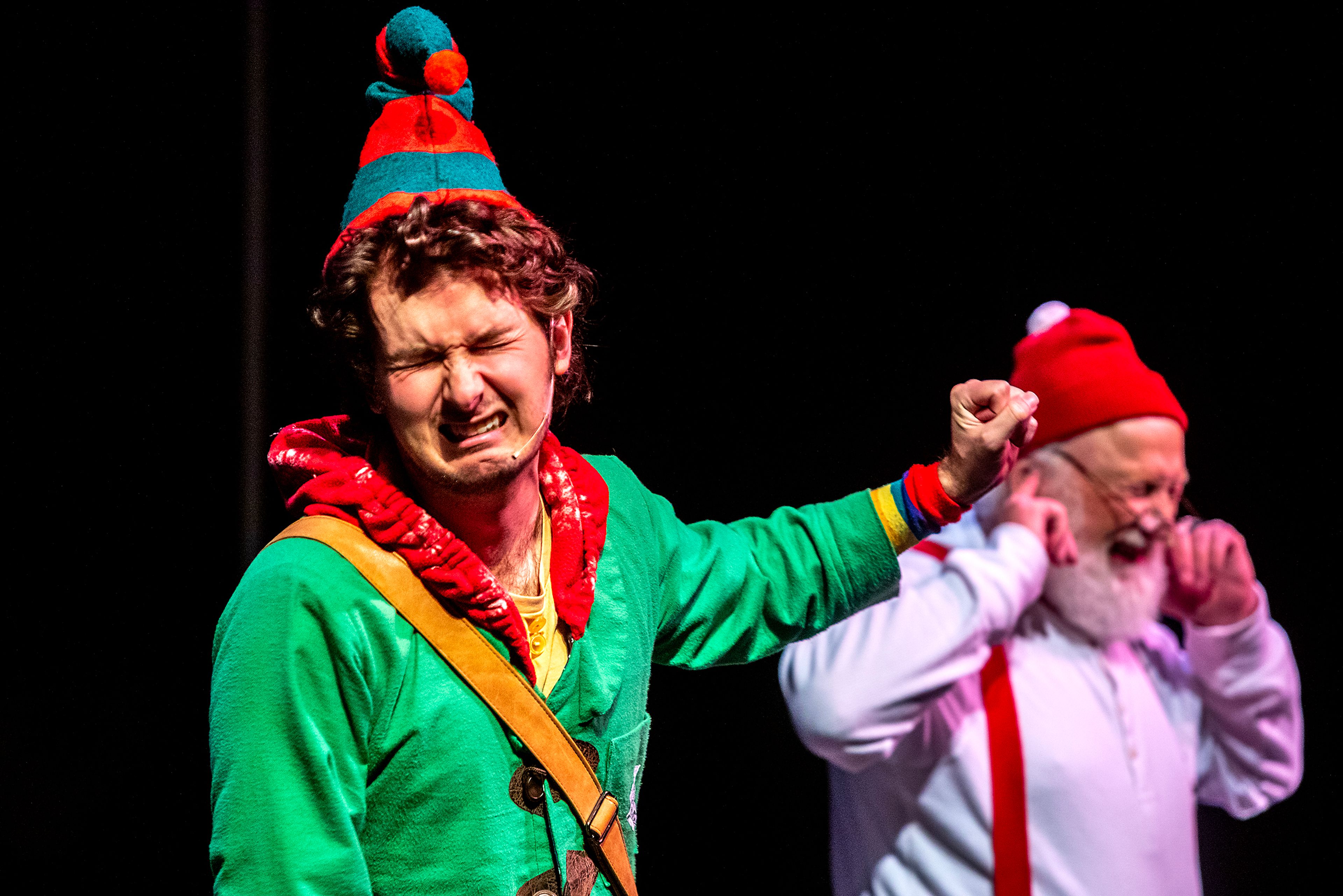 Buddy, played by Alex Everett, reacts as he finds out his father is on the naughty list at a rehearsal for the Civic Theatre production of “Elf” at the old Lewiston High School on Monday.