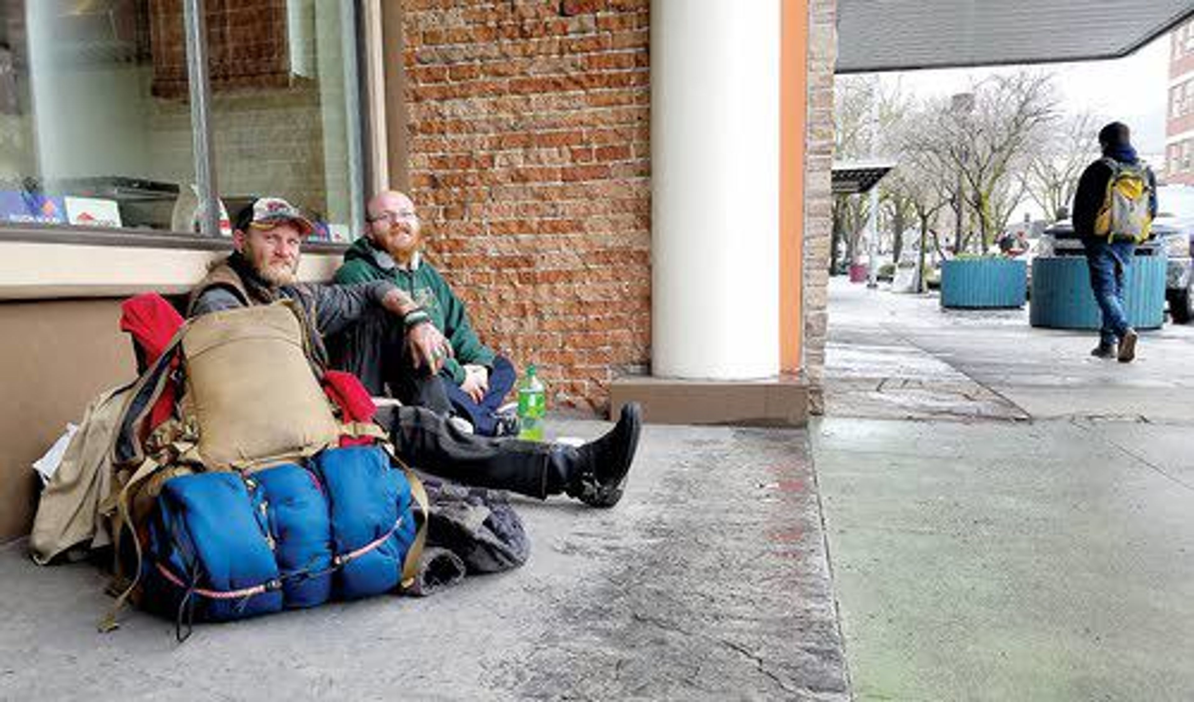 Homeless men Craig Blake and Jeremy Sanberg, shown here in downtown Lewiston, say they are resigned to their circumstances, but hold out hope for a shelter in the Lewiston-Clarkston Valley.