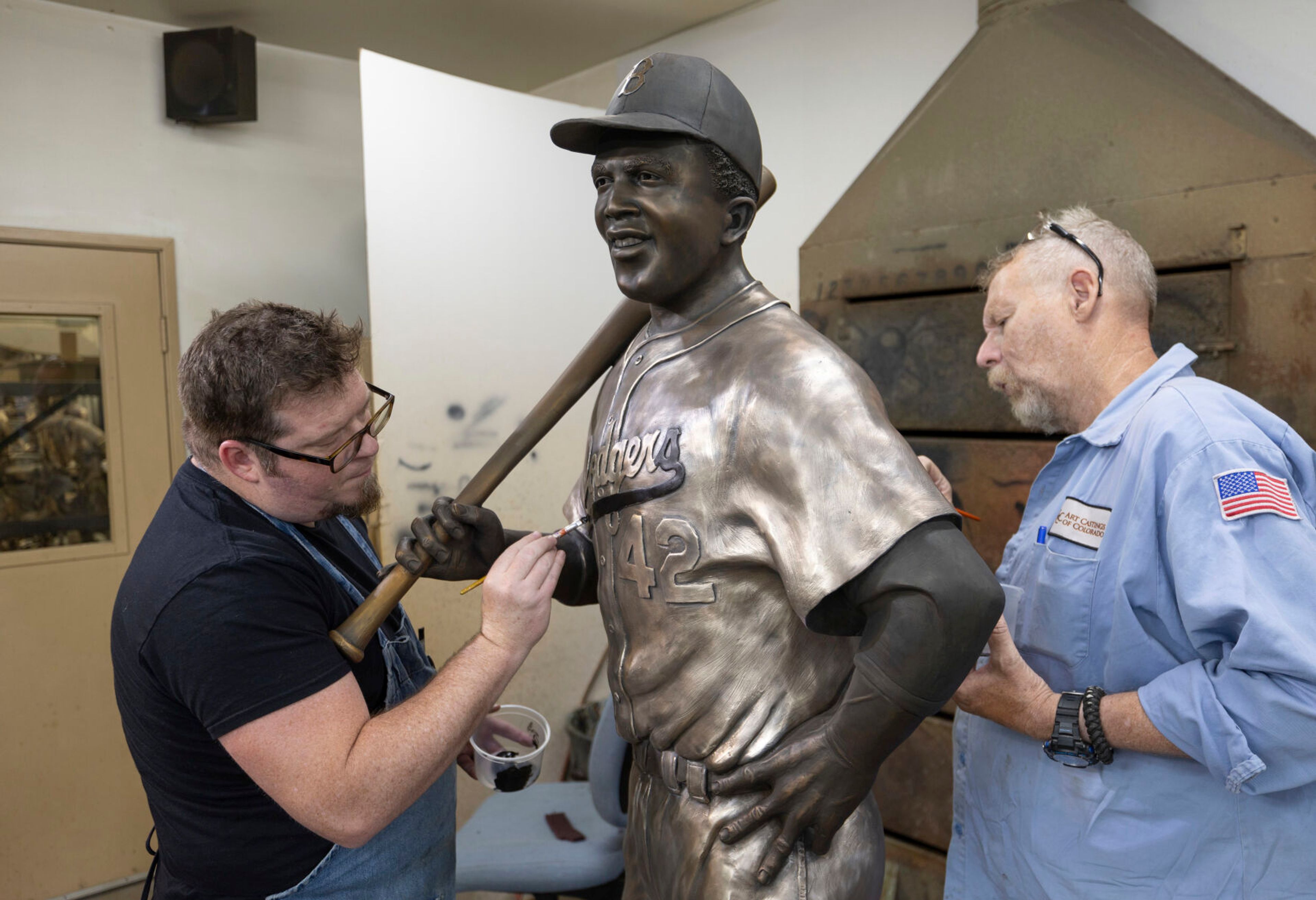 A rebuilt Jackie Robinson statue returns to Kansas