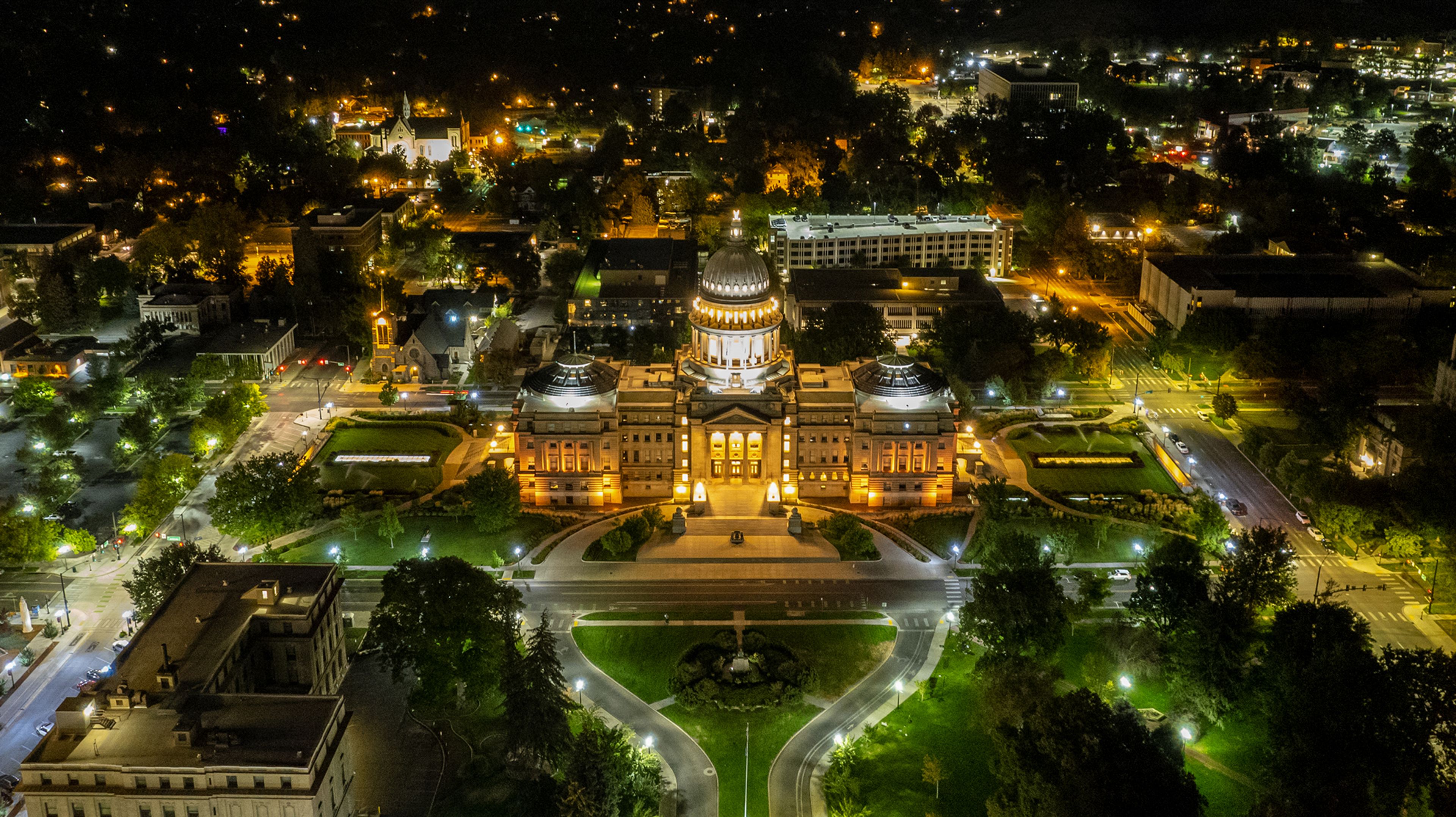 The lights of the Idaho State Capitol gleam on Sept. 25 in downtown Boise.