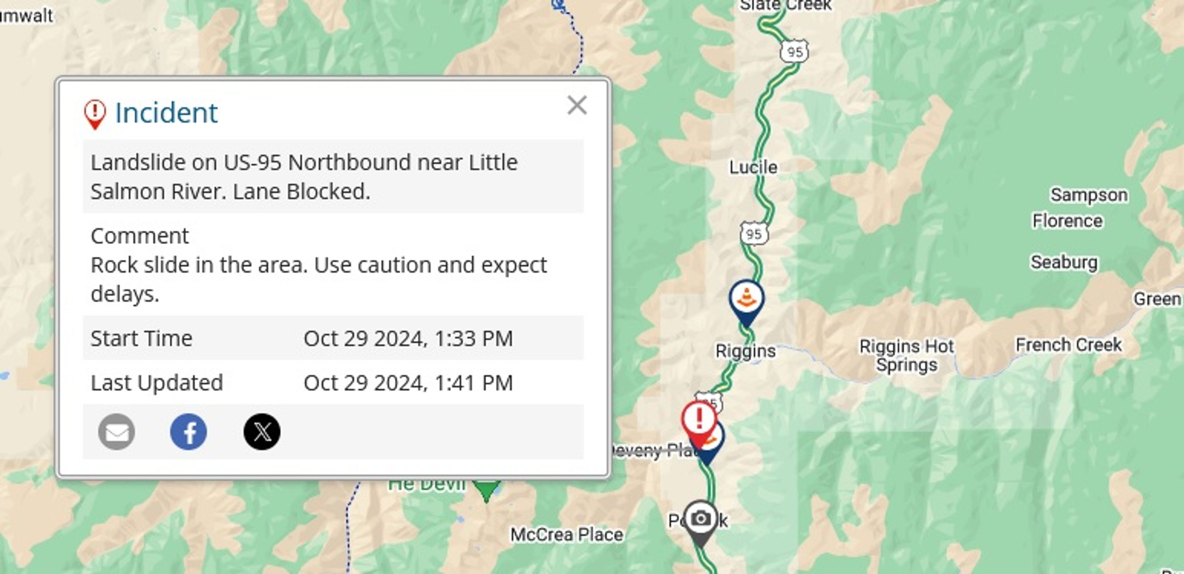 This map from the Idaho Transportation Department shows the location of the landslide.