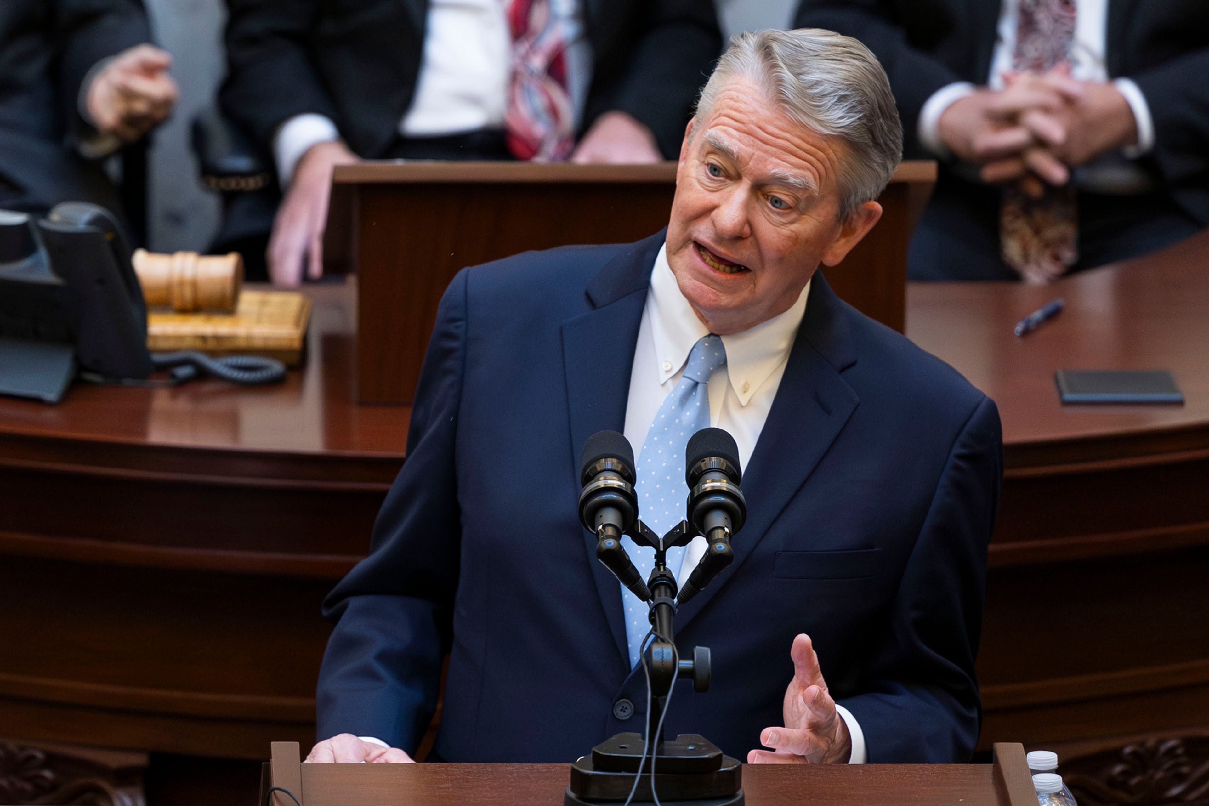 Gov. Brad Little provides his vision for the 2024 Idaho Legislative session during his State of the State address Jan. 8 at the Statehouse in Boise.