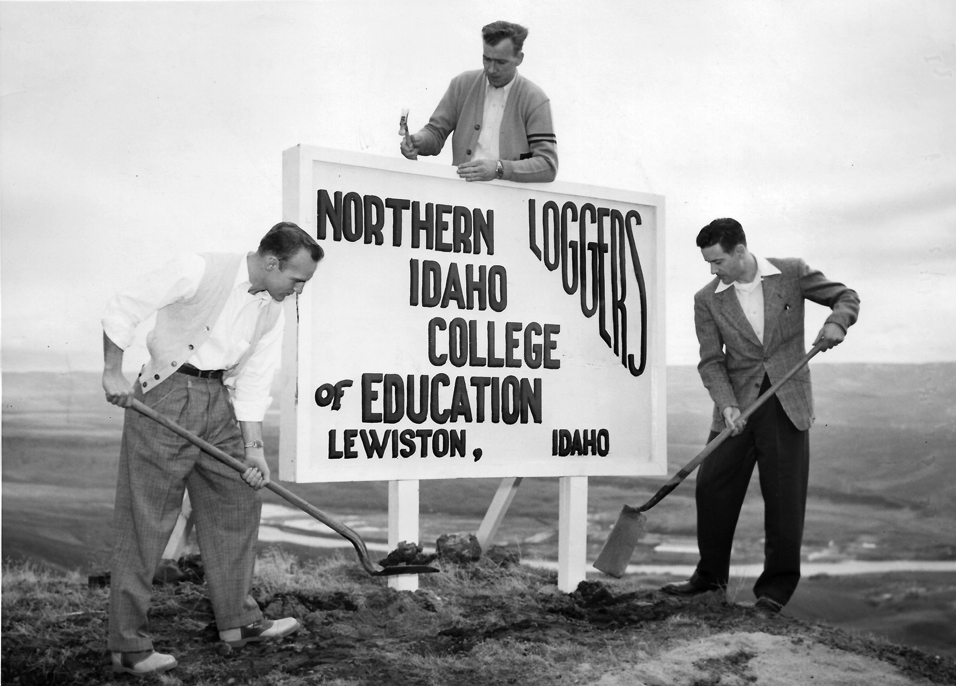 Three students at Northern Idaho College of Education put the final touches on a sign advertising Lewiston as the home of the NICE Loggers in this Al Munson photo published in the March 25, 1950, Lewiston Tribune. The students are, from left, Joe Henderson; Dick Hilding, senior class president; and Al Riendeau, student body president. The sign was placed along what is now the Old Spiral Highway atop the Lewiston Hill. Readers who would like to share their historical photos (20 years or older) from throughout the region may do so by emailing them to blasts@lmtribune.com or submitting them to: Blast from the Past, P.O. Box 957, Lewiston, ID 83501. Questions? Call Jeanne M. DePaul at (208) 848-2221.