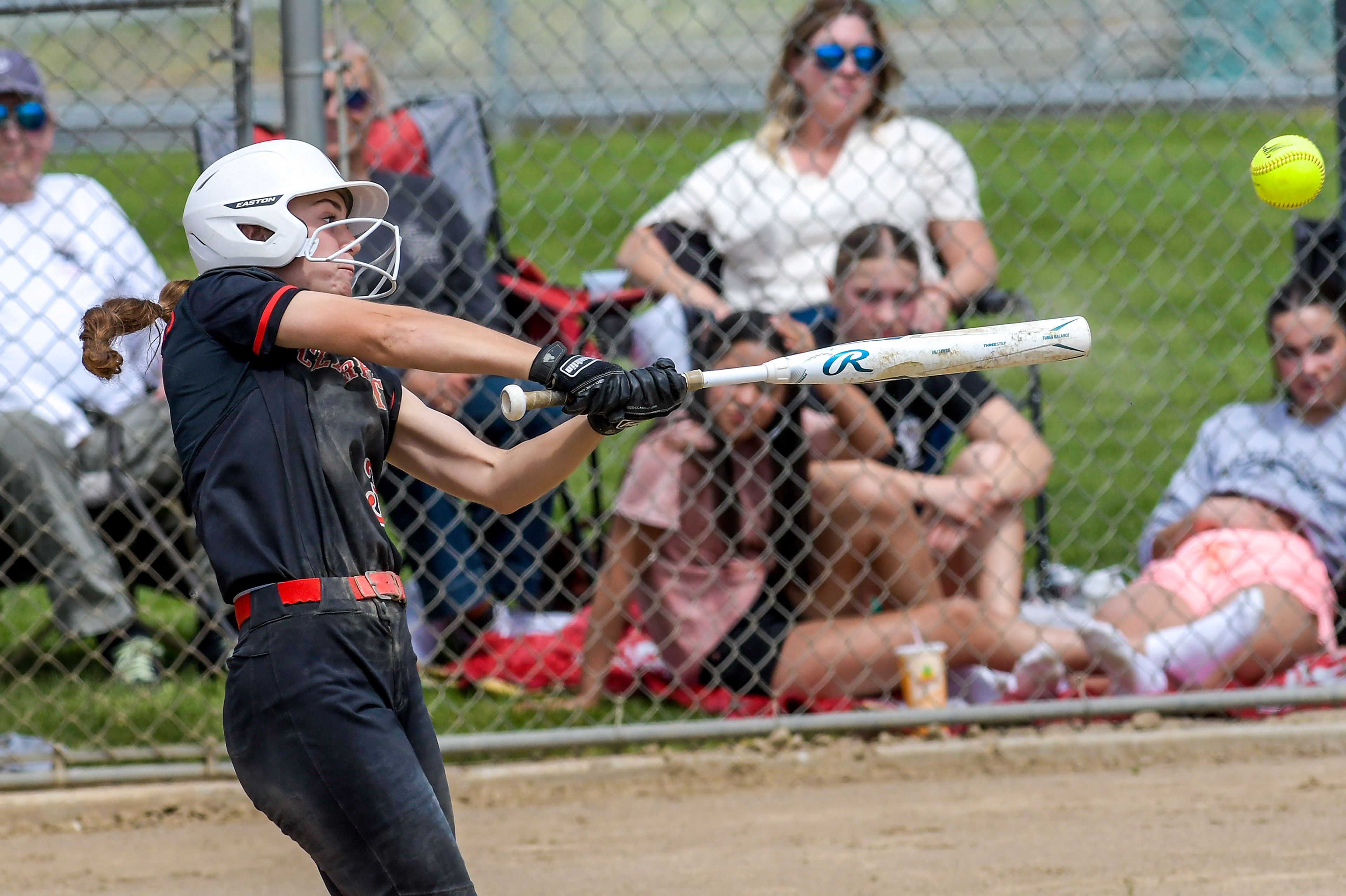 Clarkston’s Aneysa Judy connects with the ball for a hit against Shadle Park during an inning of the District Championship Game Saturday in Clarkston.