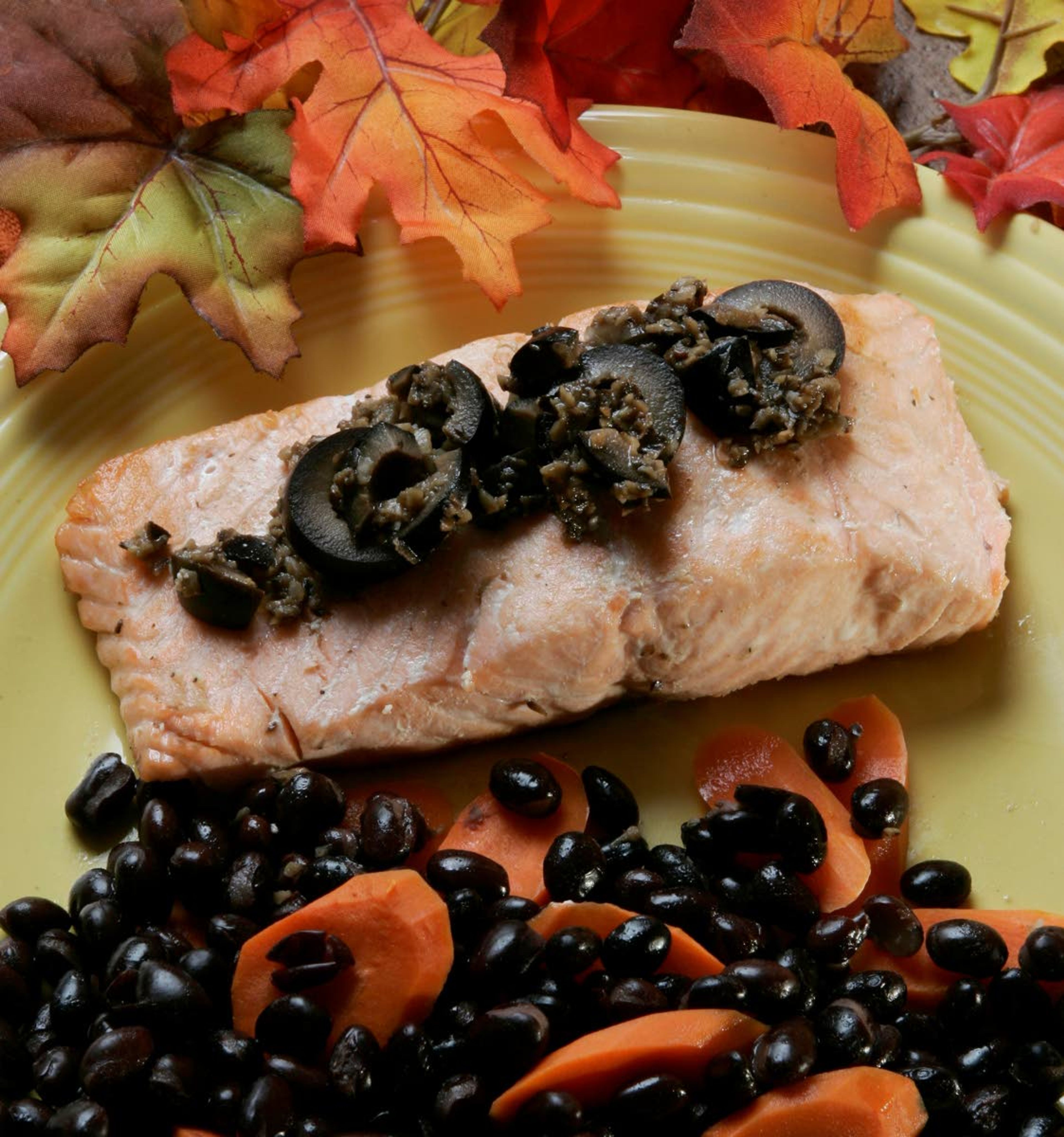 Roasted Salmon with Black Olive-Shallot Vinaigrette