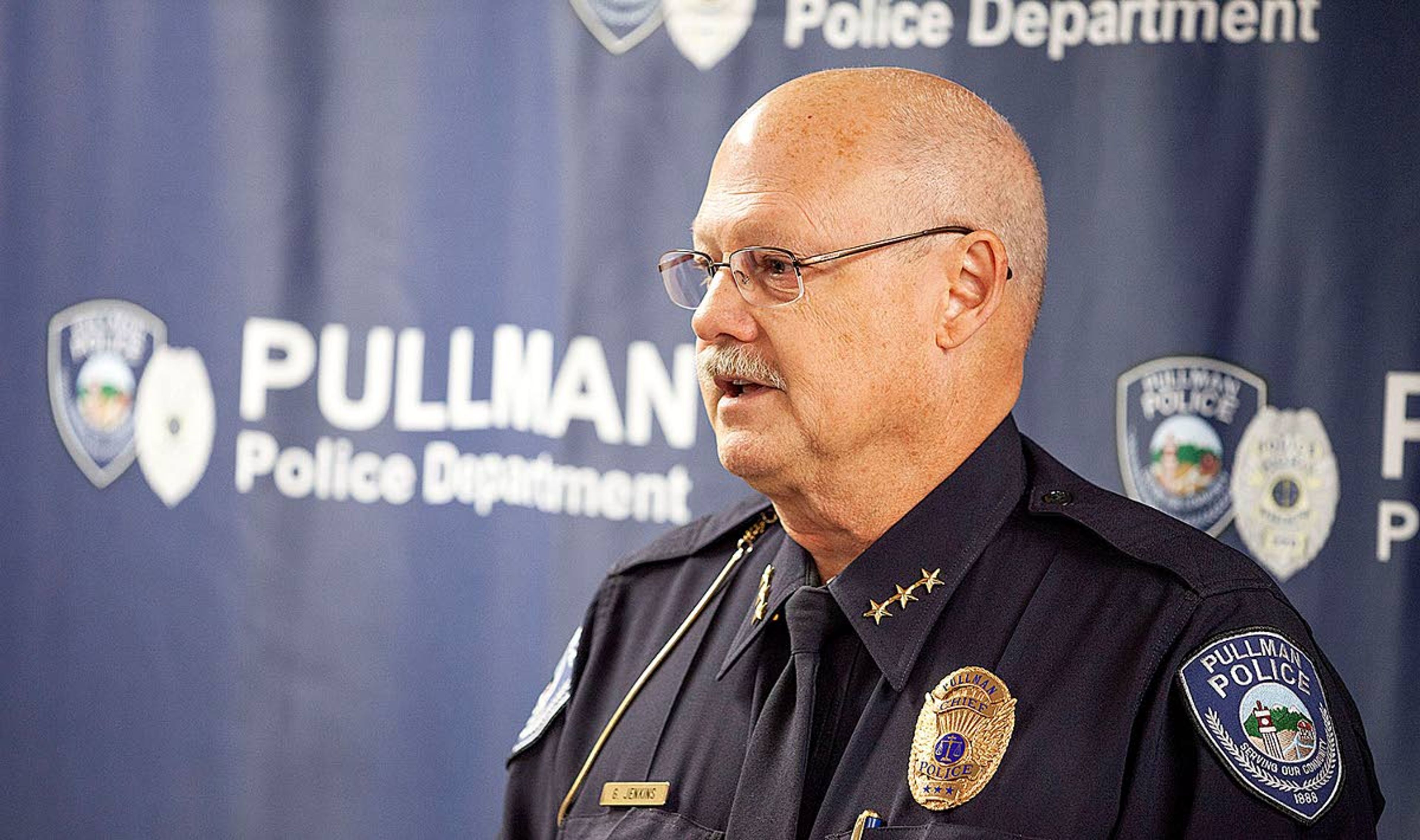 Pullman Police Chief Gary Jenkins speaks during a press conference Tuesday at city hall. Sgt. Dan Hargraves was arrested Tuesday and charged with custodial sexual misconduct.