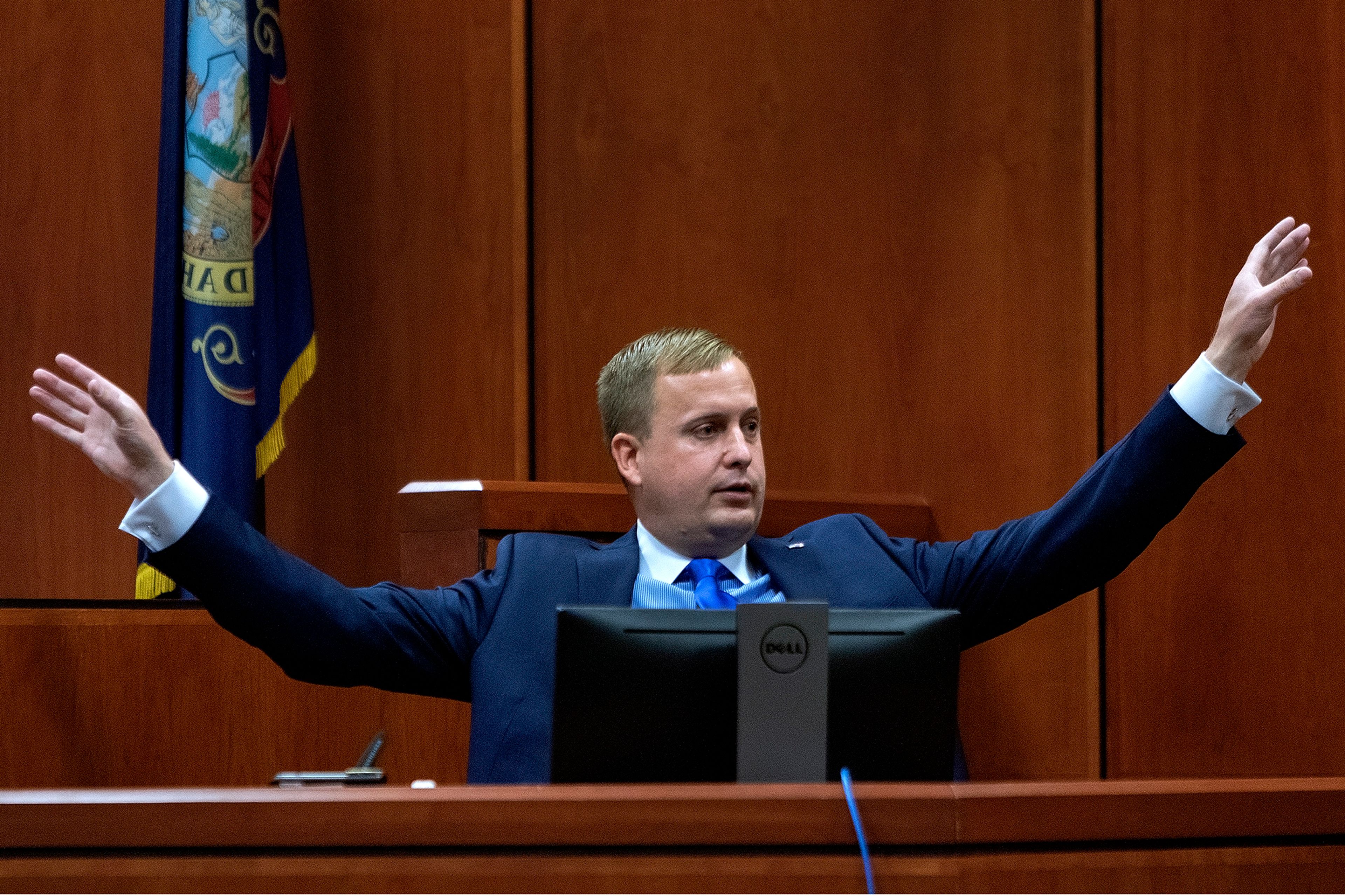 Former Idaho state Rep. Aaron von Ehlinger testifies on his own behalf Thursday during the third day of his rape trial at the Ada County Courthouse in Boise.