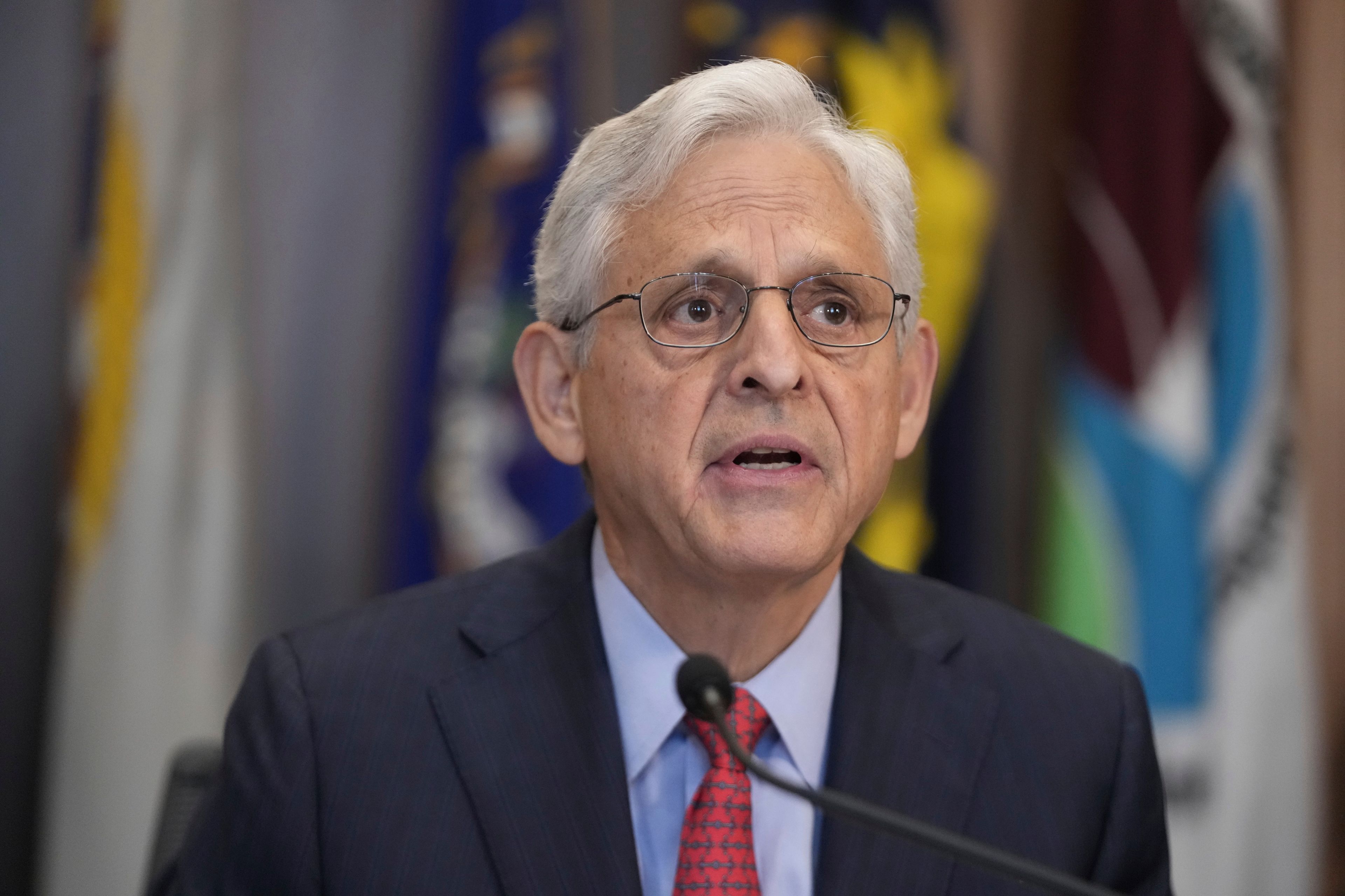 Attorney General Merrick Garland speaks during a meeting of the Justice Department's Election Threats Task Force, at the Department of Justice, Wednesday, Sept. 4, 2024, in Washington. (AP Photo/Mark Schiefelbein)