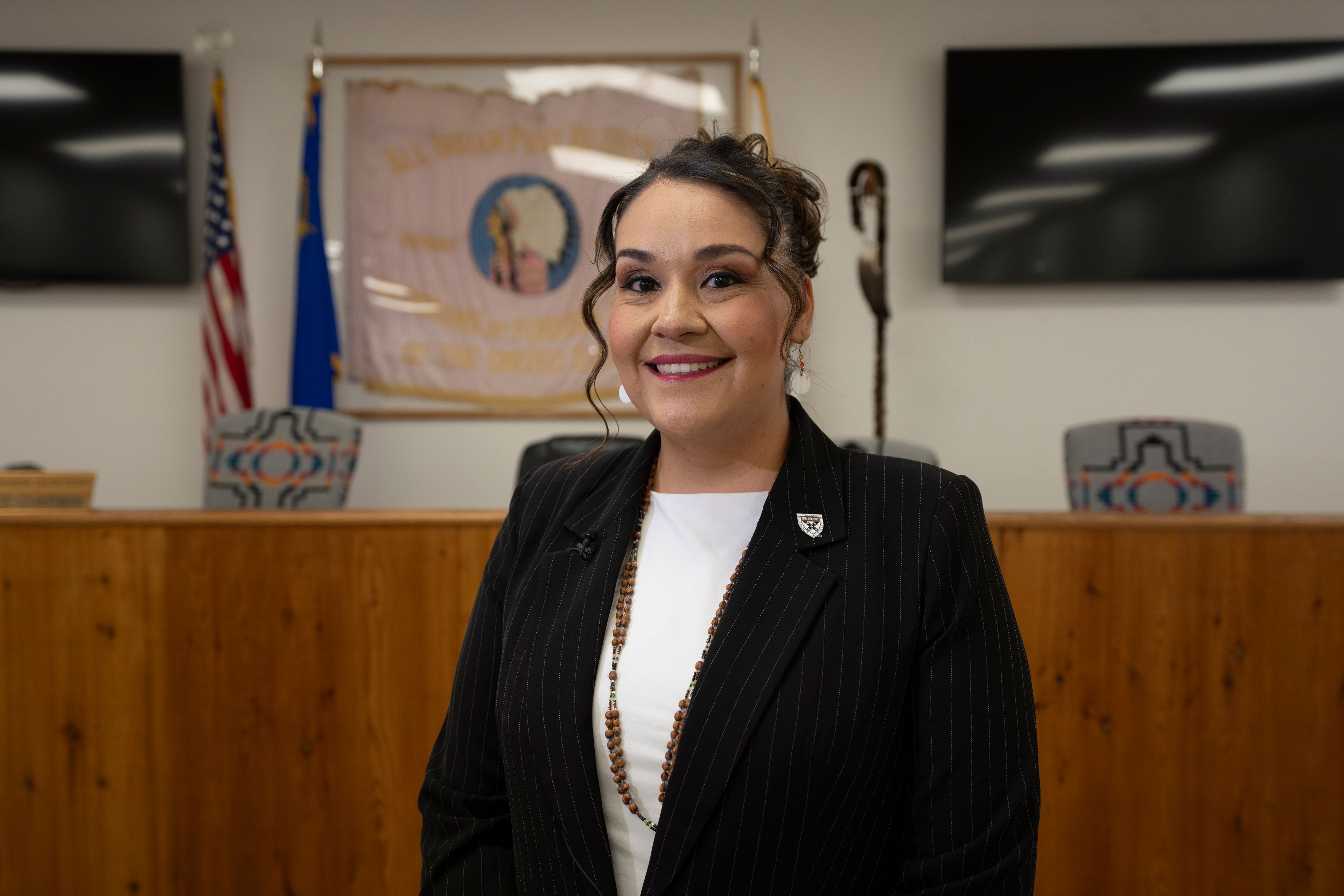 Andrea Martinez, chairwoman of the Walker River Paiute Tribe reservation speaks during an interview with The Associated Press at the Walker River reservation in Nev., Tuesday, May 14, 2024. The use of electronic balloting has been quietly expanding in recent years to cover the disabled and, in Nevada this year, Native American tribes. Election security experts are warning of the risk that ballots submitted on a computer can be digitally intercepted or manipulated.