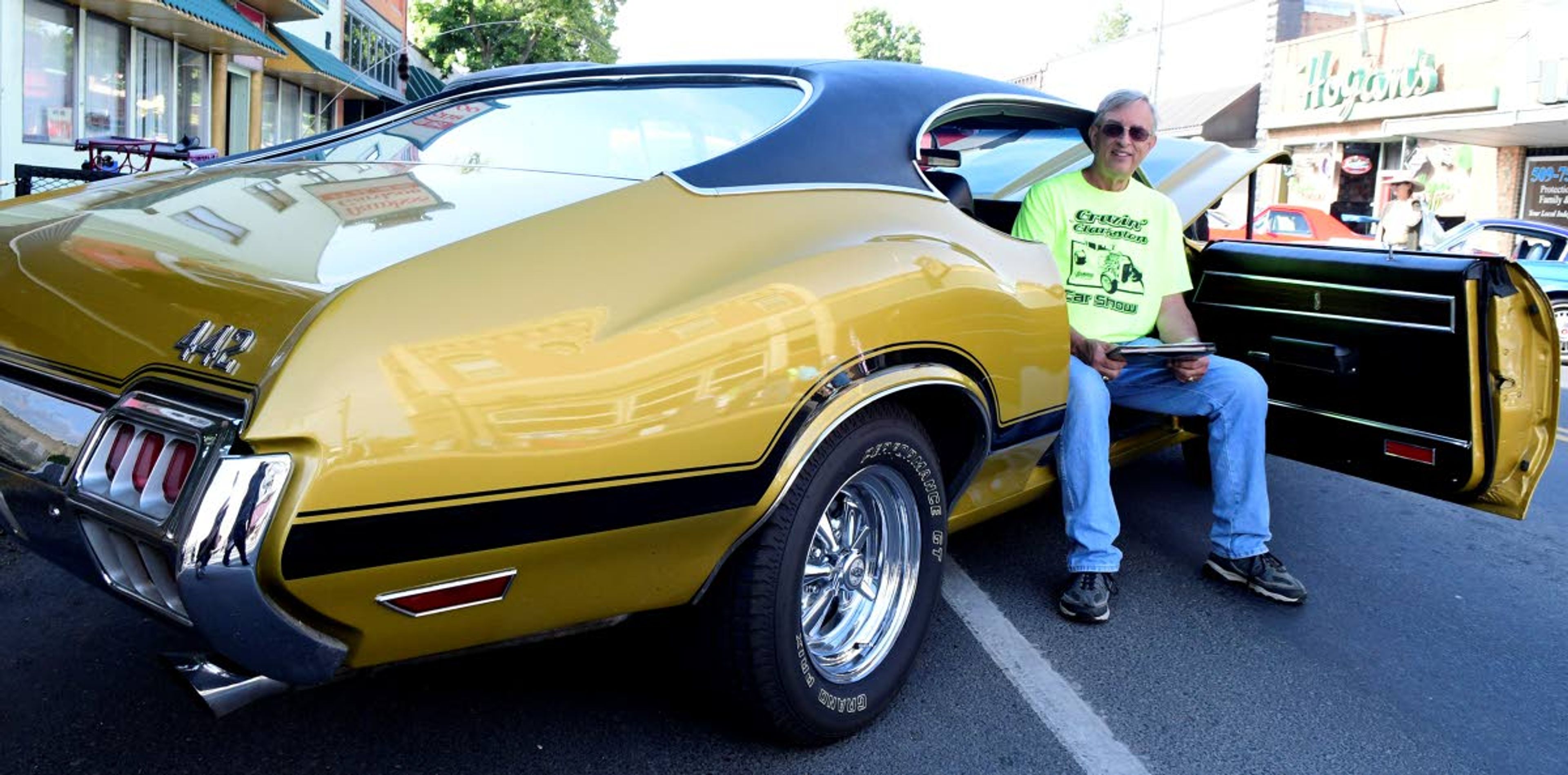 Bob Kesler of Lewiston restored his Saturn Gold 1972 Oldsmobile 442, just like it was when he was younger and the car towed the family camp trailer.