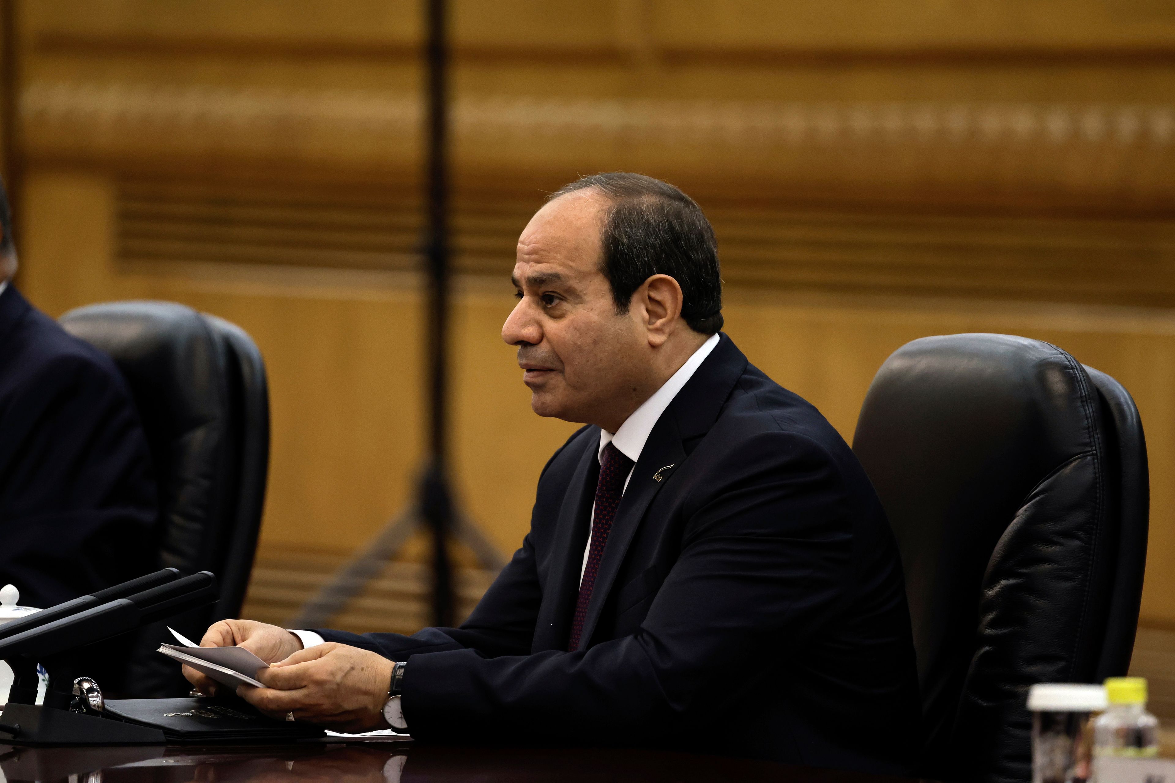 Egyptian President Abdel Fattah el-Sissi attends a meeting with Chinese President Xi Jinping at the Great Hall of the People in Beijing, China, Wednesday May 29, 2024.