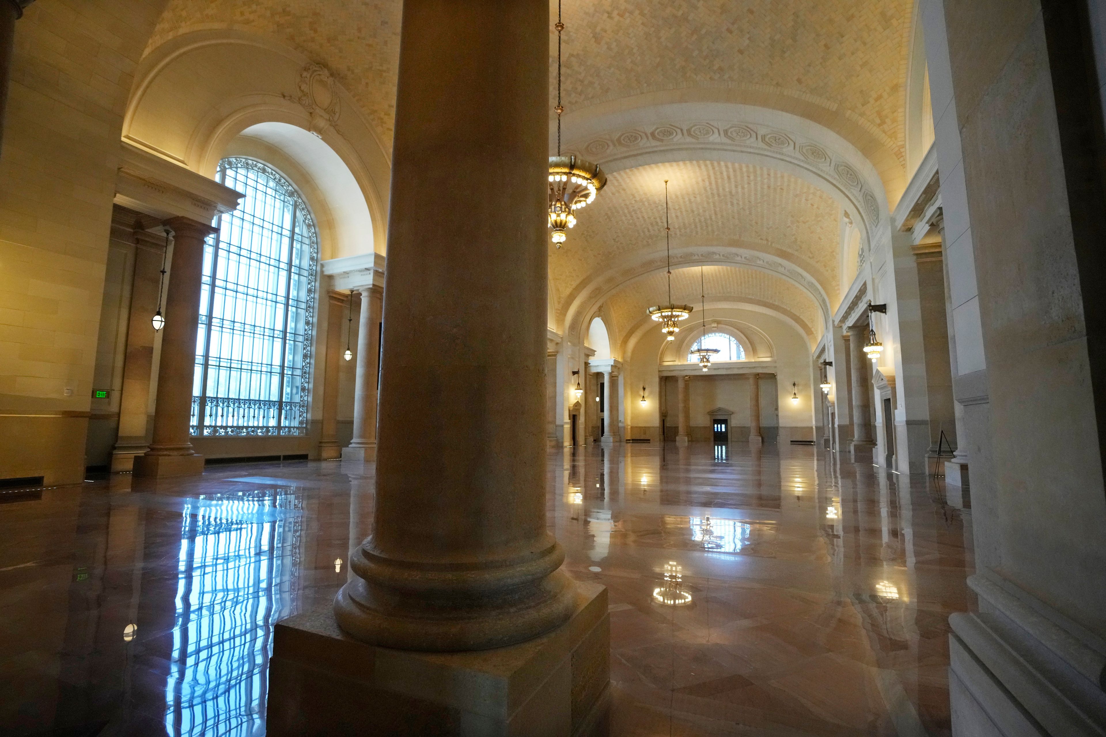 The interior of the Michigan Central Station is seen, Monday, May 13, 2024 in Detroit. A once hulking scavenger-ravaged monolith that symbolized Detroit's decline reopens this week after a massive six-year multimillion dollar renovation by Ford Motor Co., which restored the Michigan Central Station to its past grandeur with a focus squarely on the future of mobility.