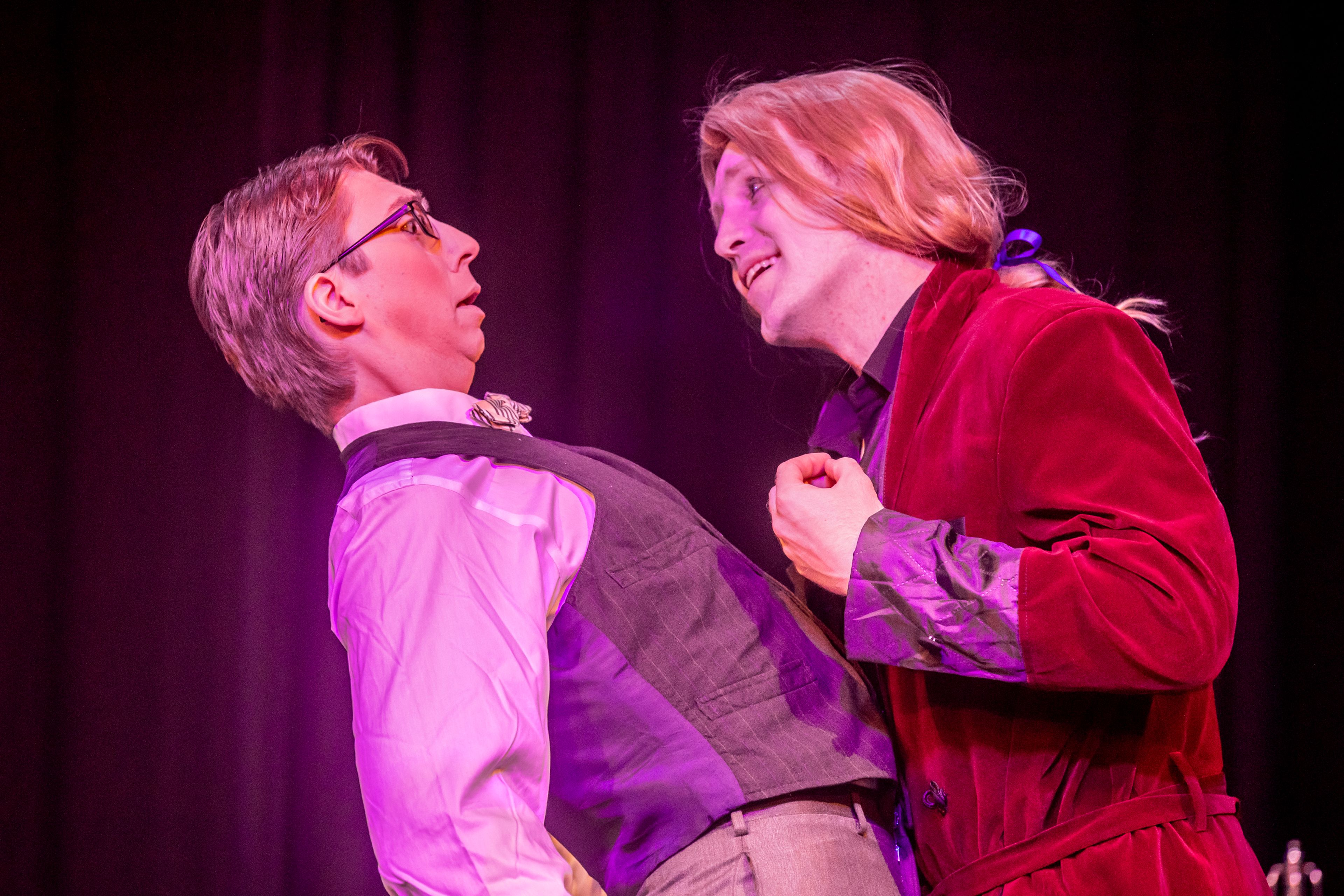 Cooper Knutson, playing Jonathan Harder, talks with Micheal Keene, playing Dracula at the Lewiston Civic Theatre production of �Dracula� Tuesday, Sept. 17, in Lewiston.,