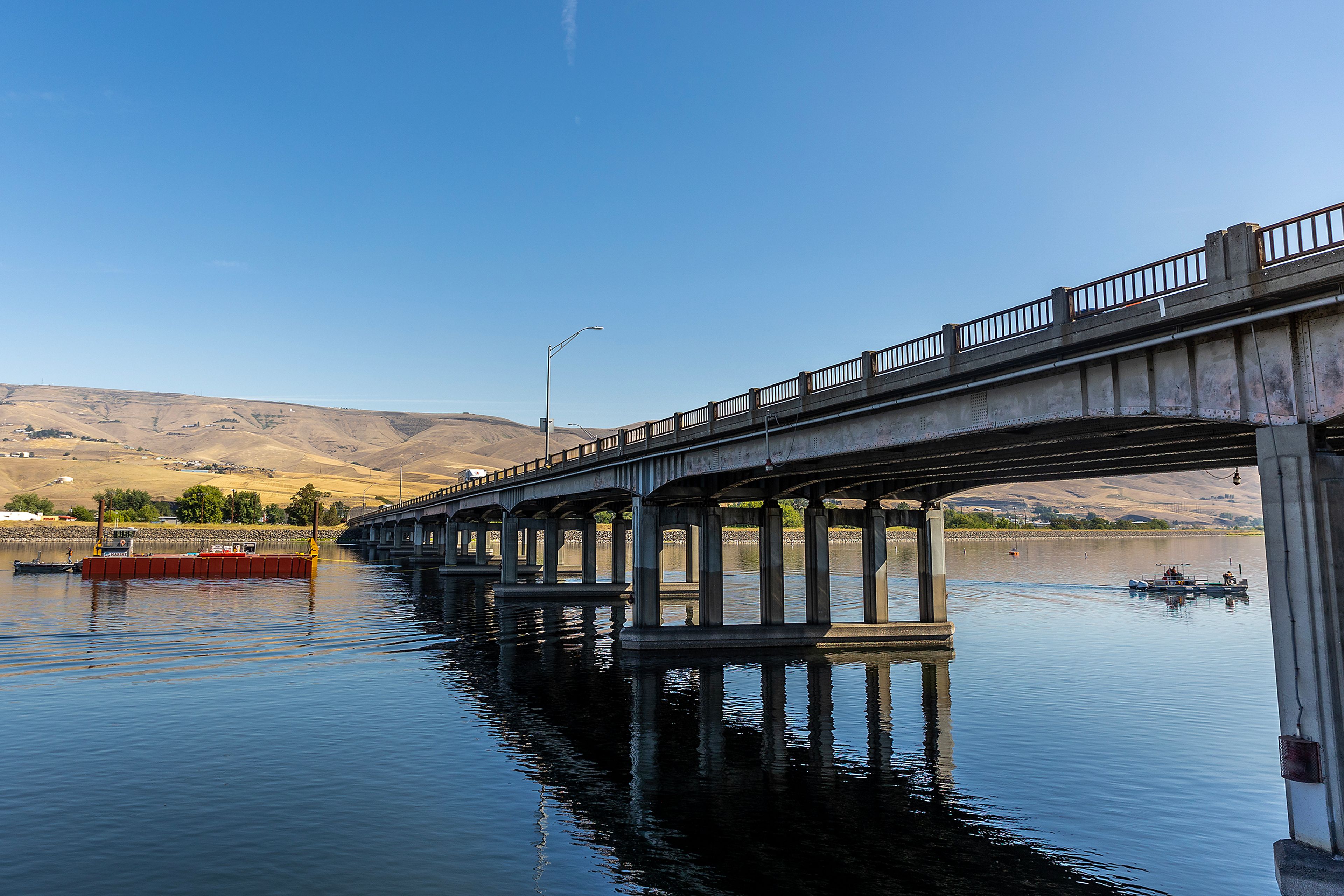 Work begins on the Memorial Bridge Friday in Lewiston.