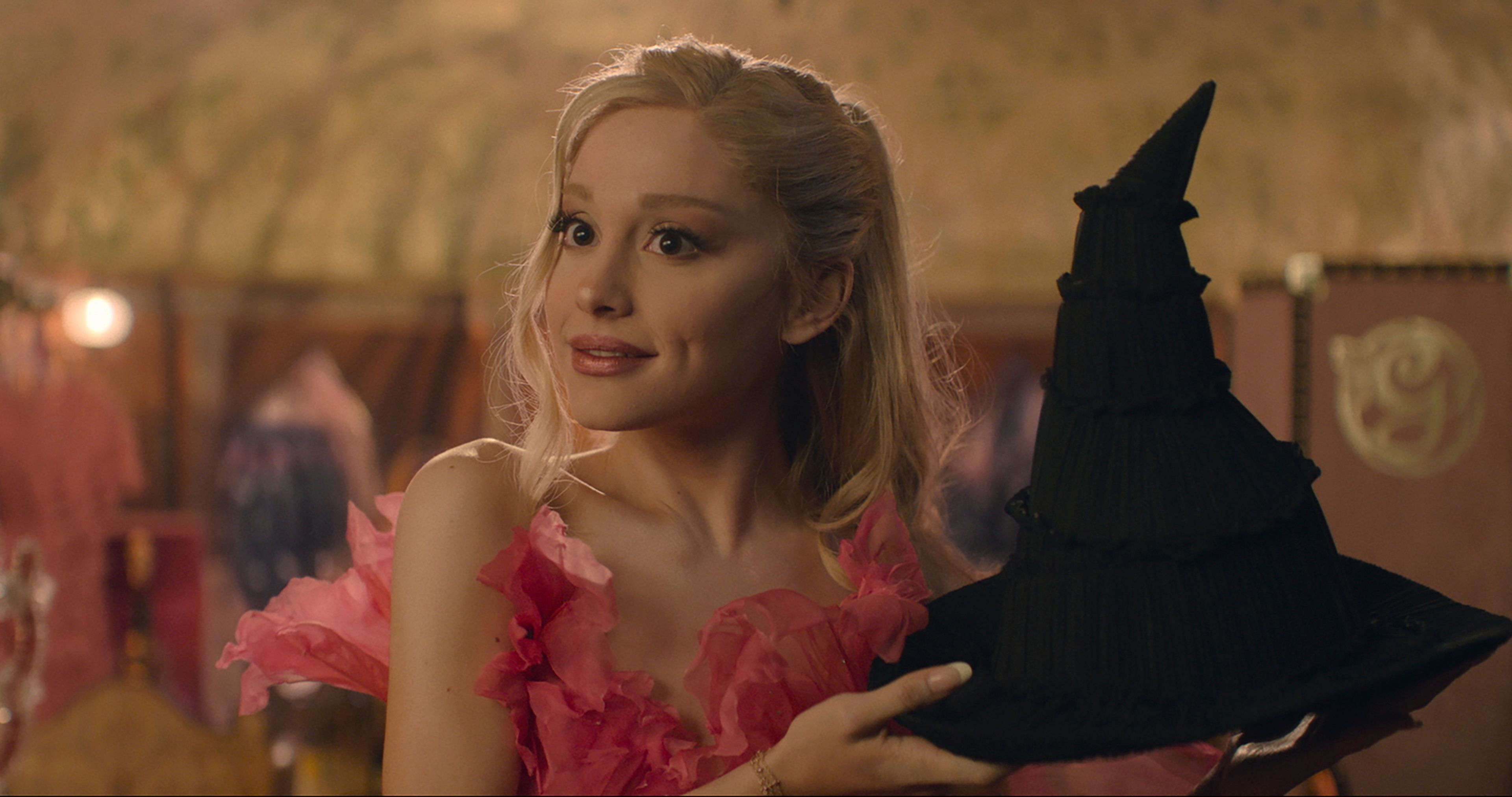 This image released by Universal Pictures shows Ariana Granda as Glinda in the film "Wicked."