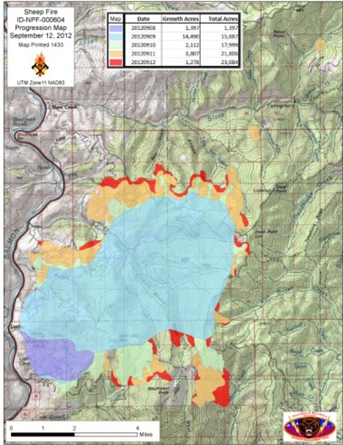 Map shows progression of Sheep Fire