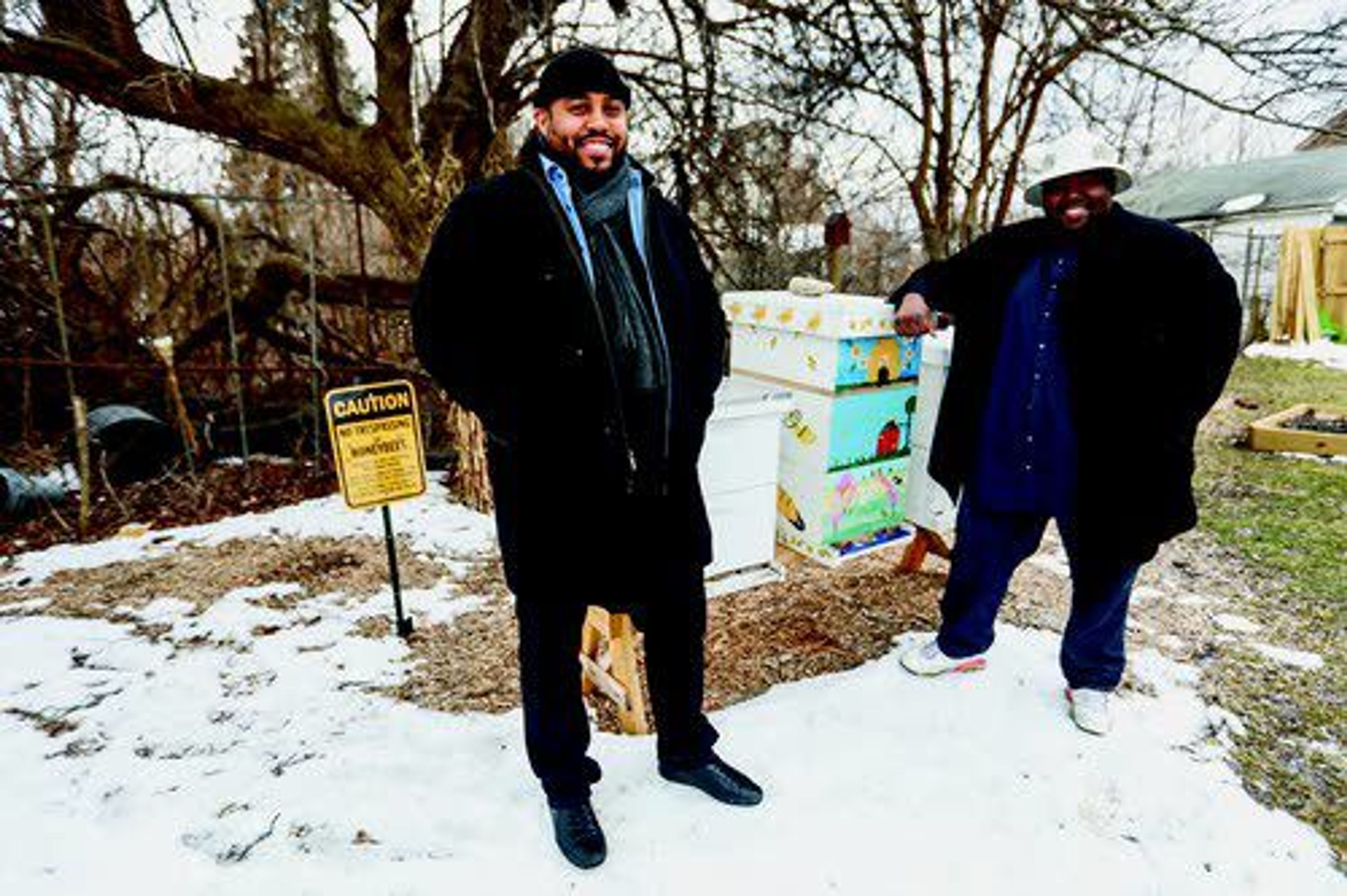 Keith Crispen (left) and Timothy Paule, both of Detroit, started a non-profit called Detroit Hives that transformed a vacant lot on the east side of the city to a bee hive and future farm.