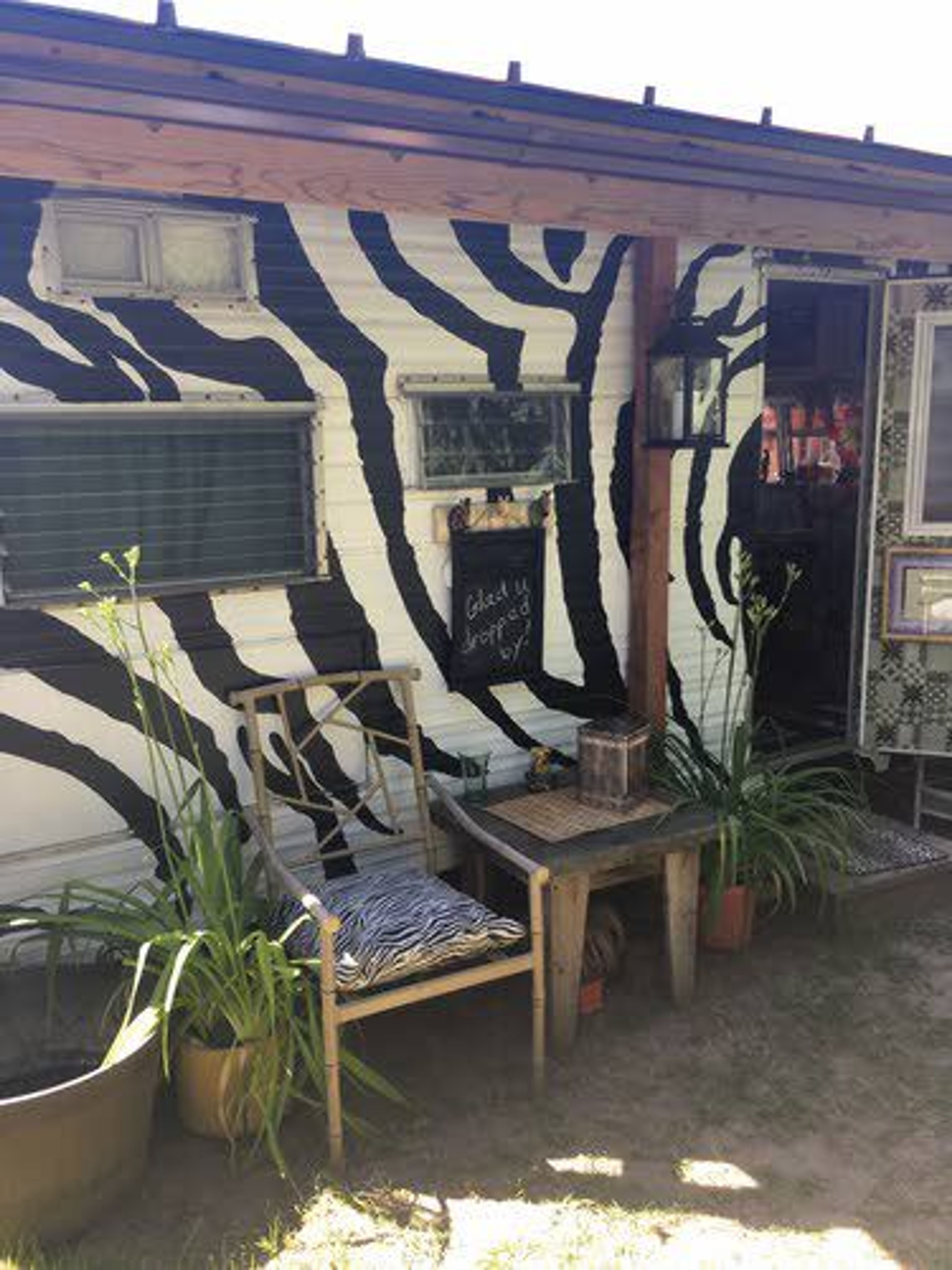 Sue Johnson's safari-themed glamping trailer.