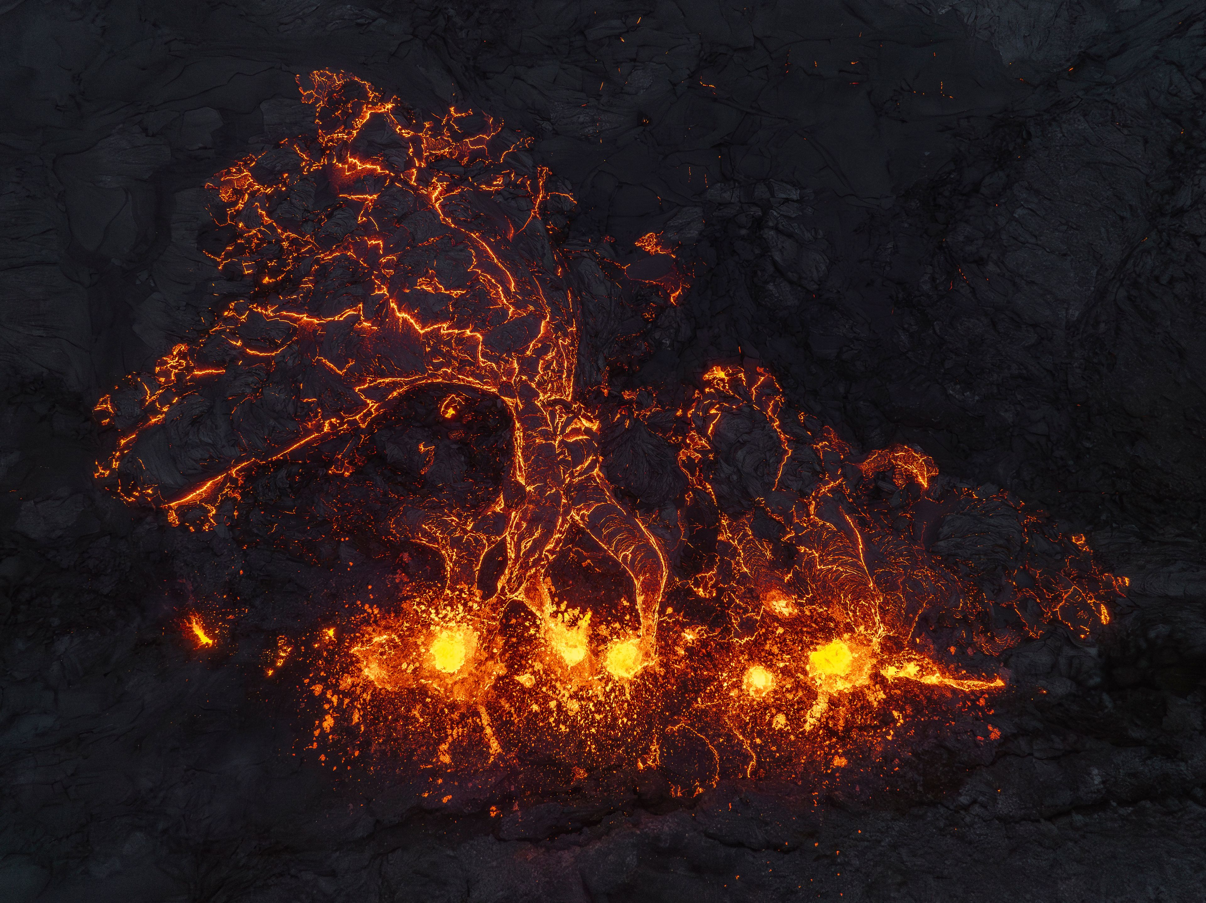 Eruptive fissures spew lava from a volcano in Grindavik, Iceland, Wednesday, May 29, 2024. A volcano in southwestern Iceland erupted Wednesday for the fifth time since December, spewing red lava that once again threatened the coastal town of Grindavik and led to the evacuation of the popular Blue Lagoon geothermal spa.